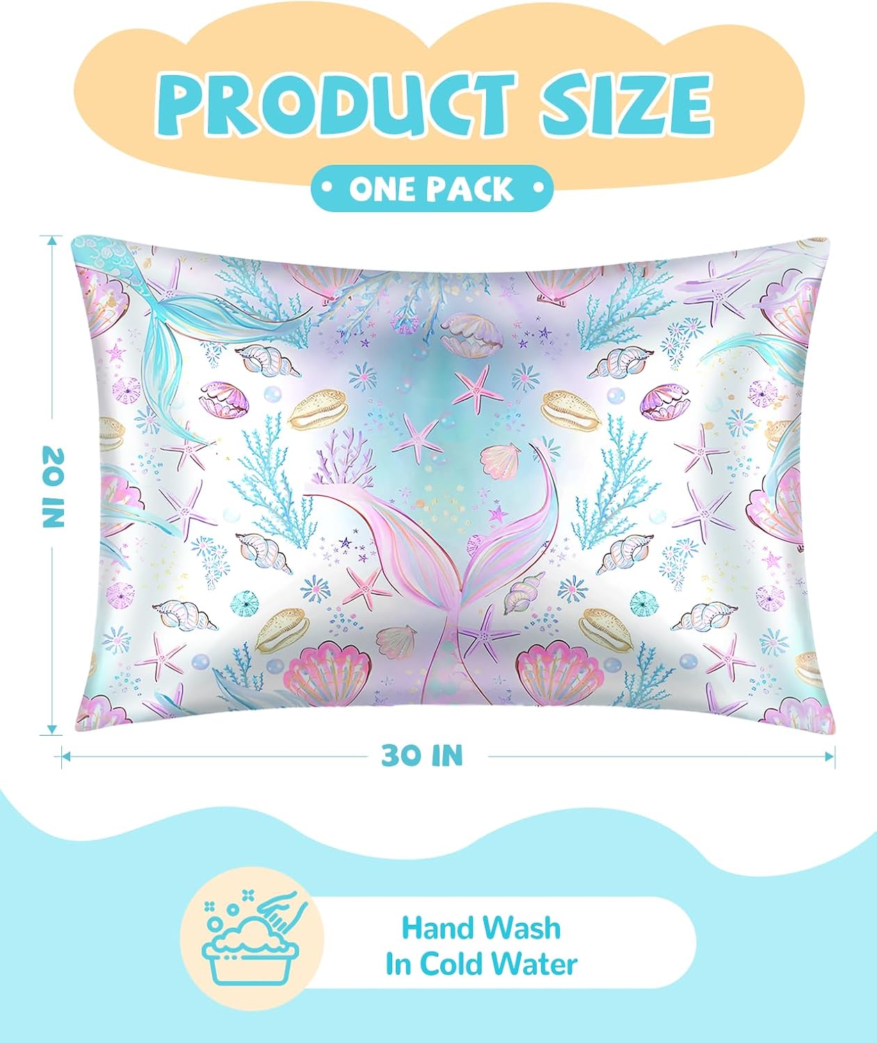 1 Pack Kids Pillowcase - 30"x20" Queen Mulberry Silk Pillow Case for Hair and Skin 19 Momme Cute Cartoon Kawaii Fun Pillowcase for Teens Boys Girls, Fish Tail - Image 2