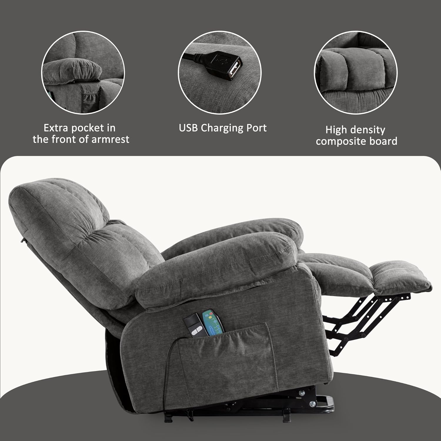 Fantasylab Power Lift Recliner Chairs Modern Power Lift Chair with Heat and Massage Lift Chair Recliners for Elderly Recliner Sofa, USB Port Remote Control, Adjustable Furniture