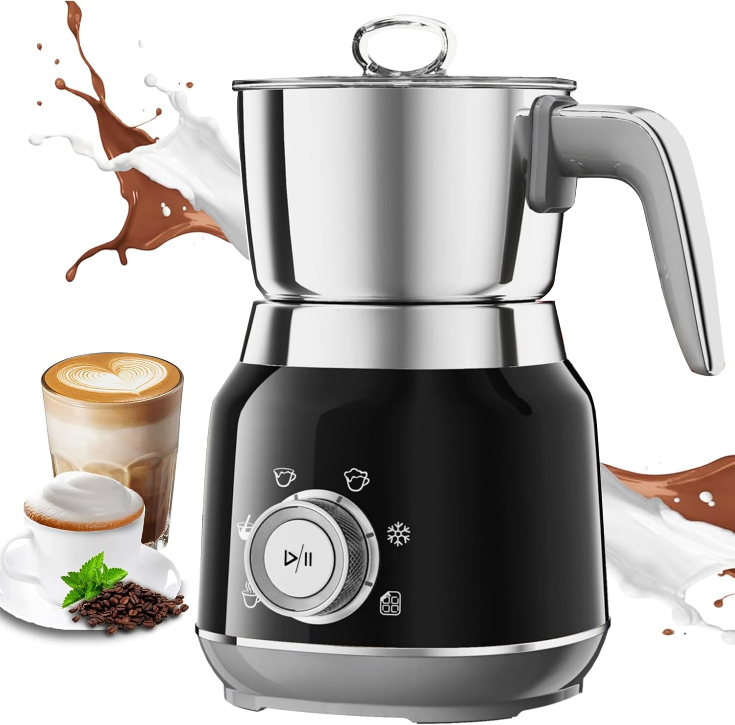 Electric Milk Frother 1L 560W 6-in-1 Milk Frother Dishwasher Safe 304 Stainless Steel Automatic Hot and Cold Foam Maker and Milk Warmer for Latte Coffee Chocolate