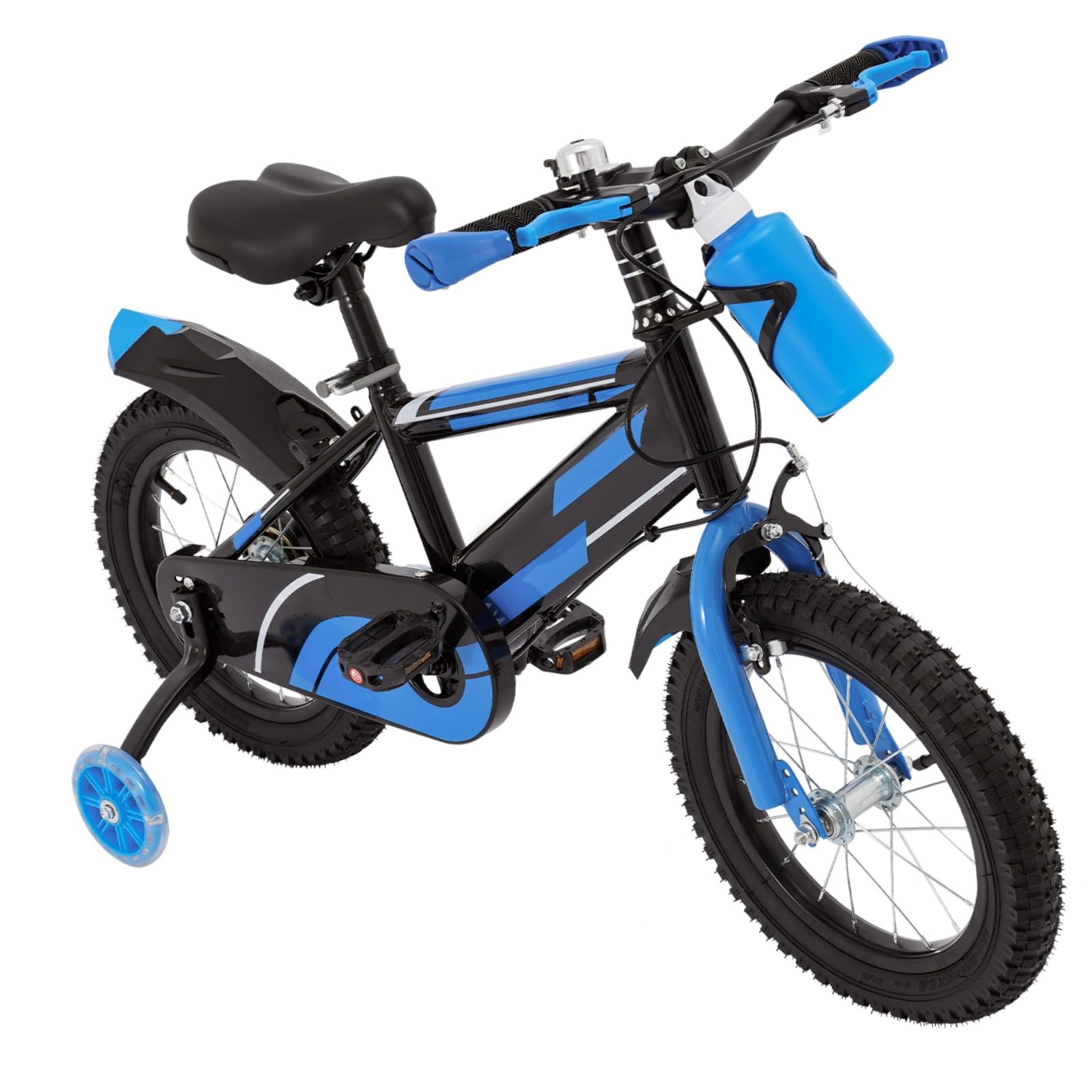 14 Zoll Kinderfahrrad für ab 3-7 Jahre Jungen & Mädchen, Upgraded Blau Kinder Fahrrad mit Stützrädern, Höhenverstellbar Kinderfahrräder mit Schutzblech und Trinkflasche für Outdoor Reiten