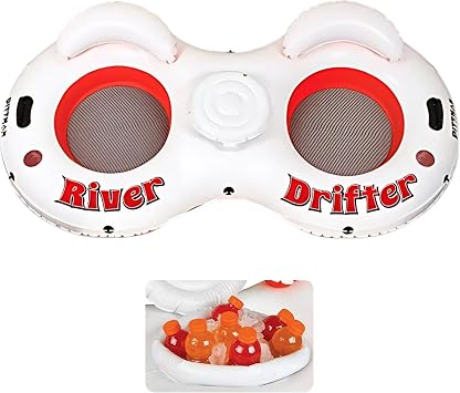 Pittman Outdoors - أنابيب قابلة للنفخ للطفو على الأنهار أو البحيرات أو حمامات السباحة - أنبوب نهر مزدوج لشخص واحد وشخصين لأنابيب النهر العائمة والقابلة للنفخ مع صناديق ثلج مدمجة اختيارية ومقاعد شبكية ومقابض