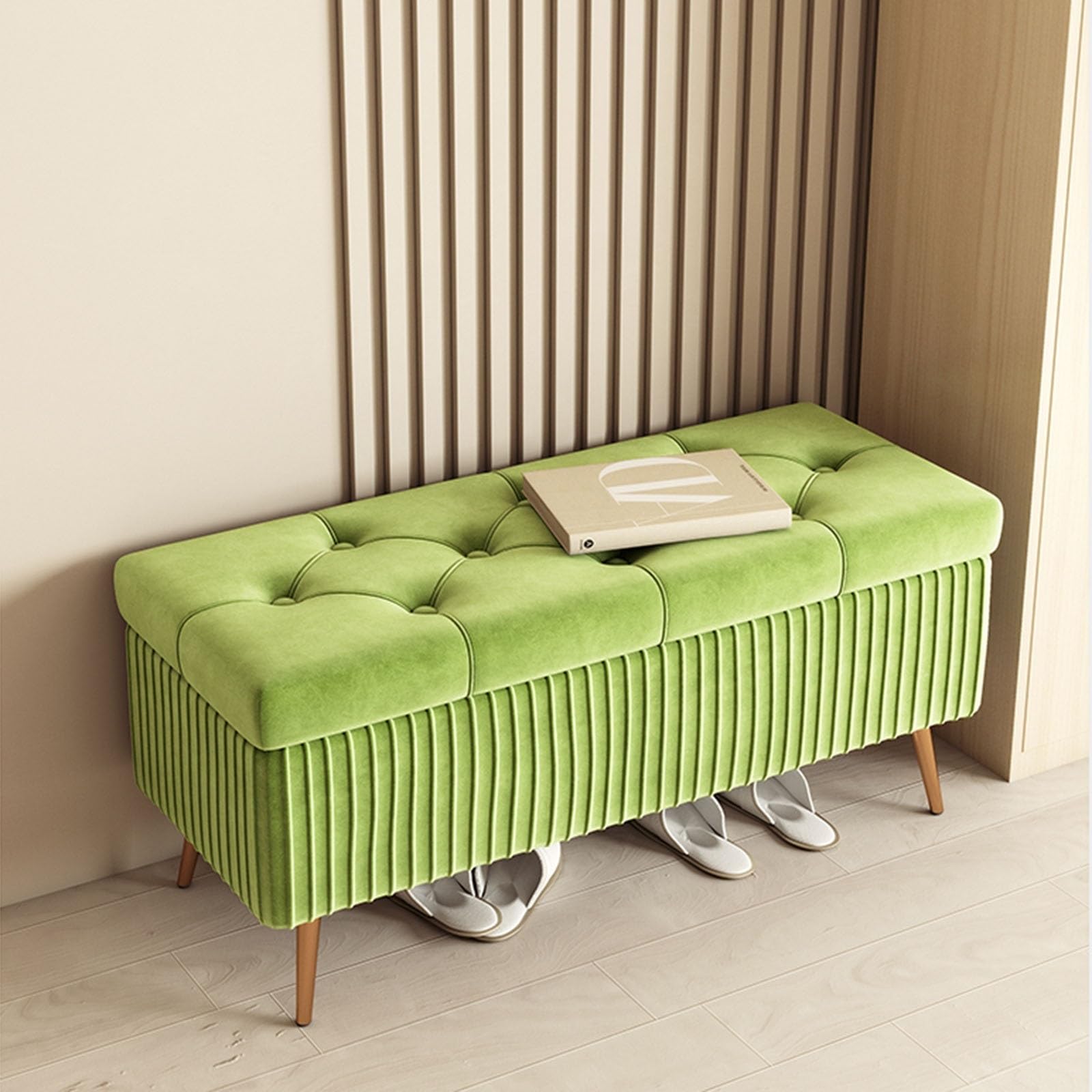 Banc ottoman capitonné bleu sarcelle clair de 80 cm, repose-pieds touffeté pour salon, chambre à coucher, entrée – Élégant tabouret de rangement pour extrémité de lit (150 kg)
