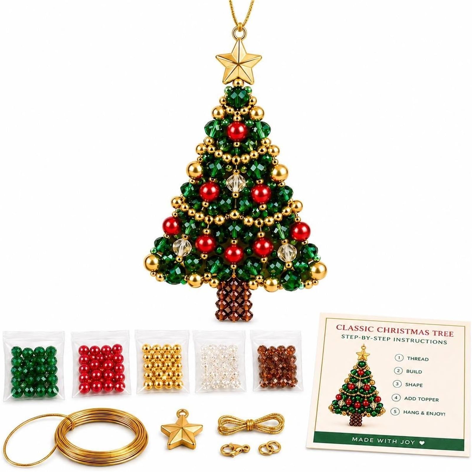 Beaded Christmas Tree Kit with Stand Wire Rods Assorted Beads Pendant