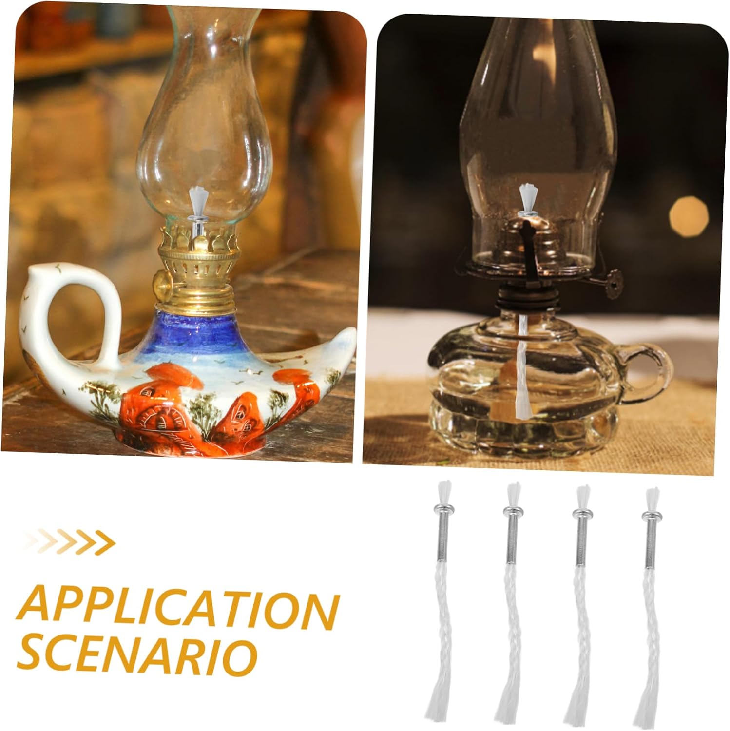 4pcs Cotton Thread Wicks for Oil Lamps Iron Holder Included for Buddha Lamps Weddings Outdoor Lighting Lightweight Portable Candle Wick Replacement