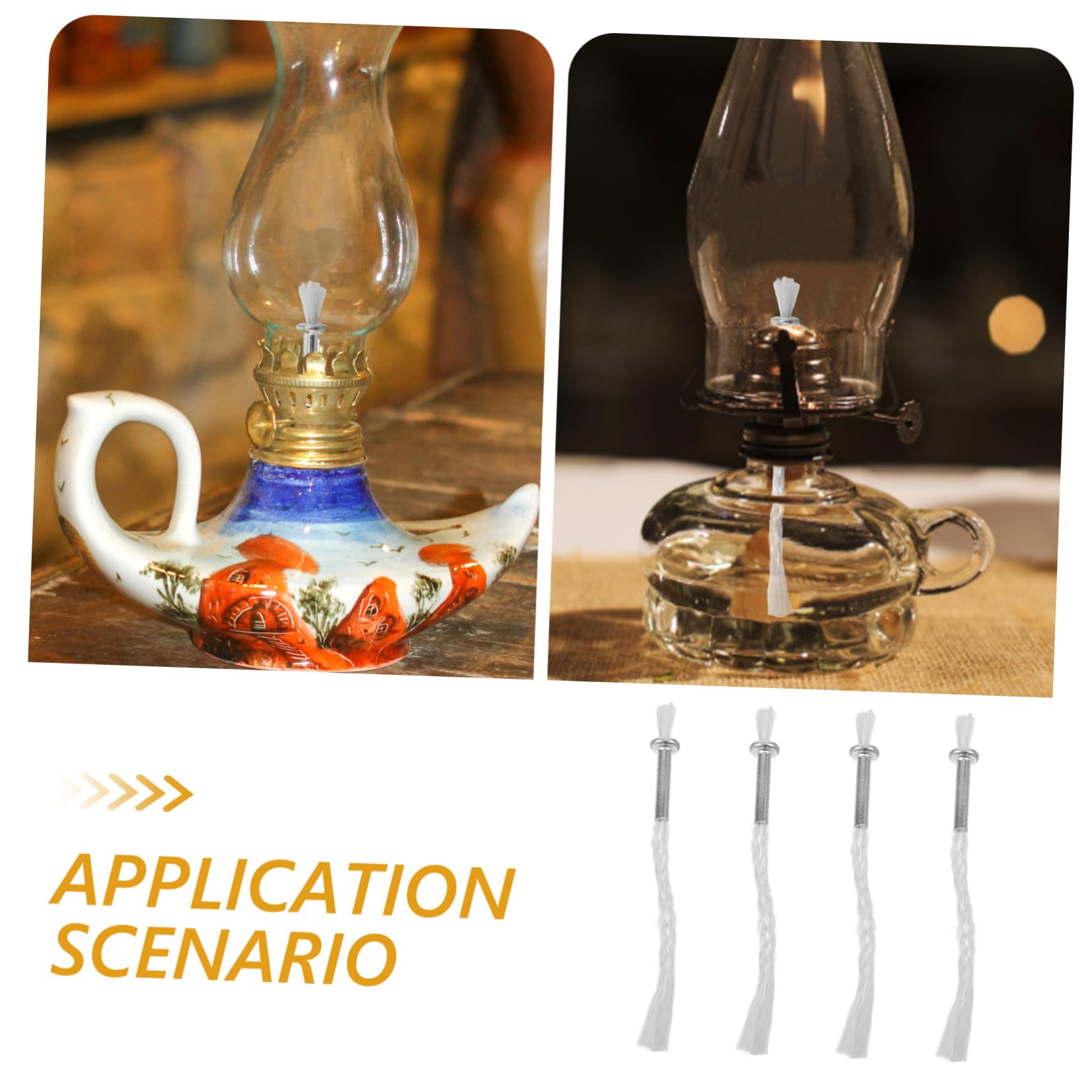 FUNOMOCYA 4pcs Cotton Thread Wicks for Oil Lamps Iron Holder Included for Buddha Lamps Weddings Outdoor Lighting Lightweight Portable Candle Wick Replacement