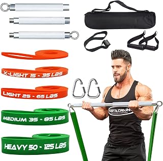 FOSER Portable Home Gym, Resistance Band Bar Set, Load 500 LBS Multifunctional Fitness Set with 5 Resistance Levels, Used to Reduce Fat or Strengthen Muscle Groups