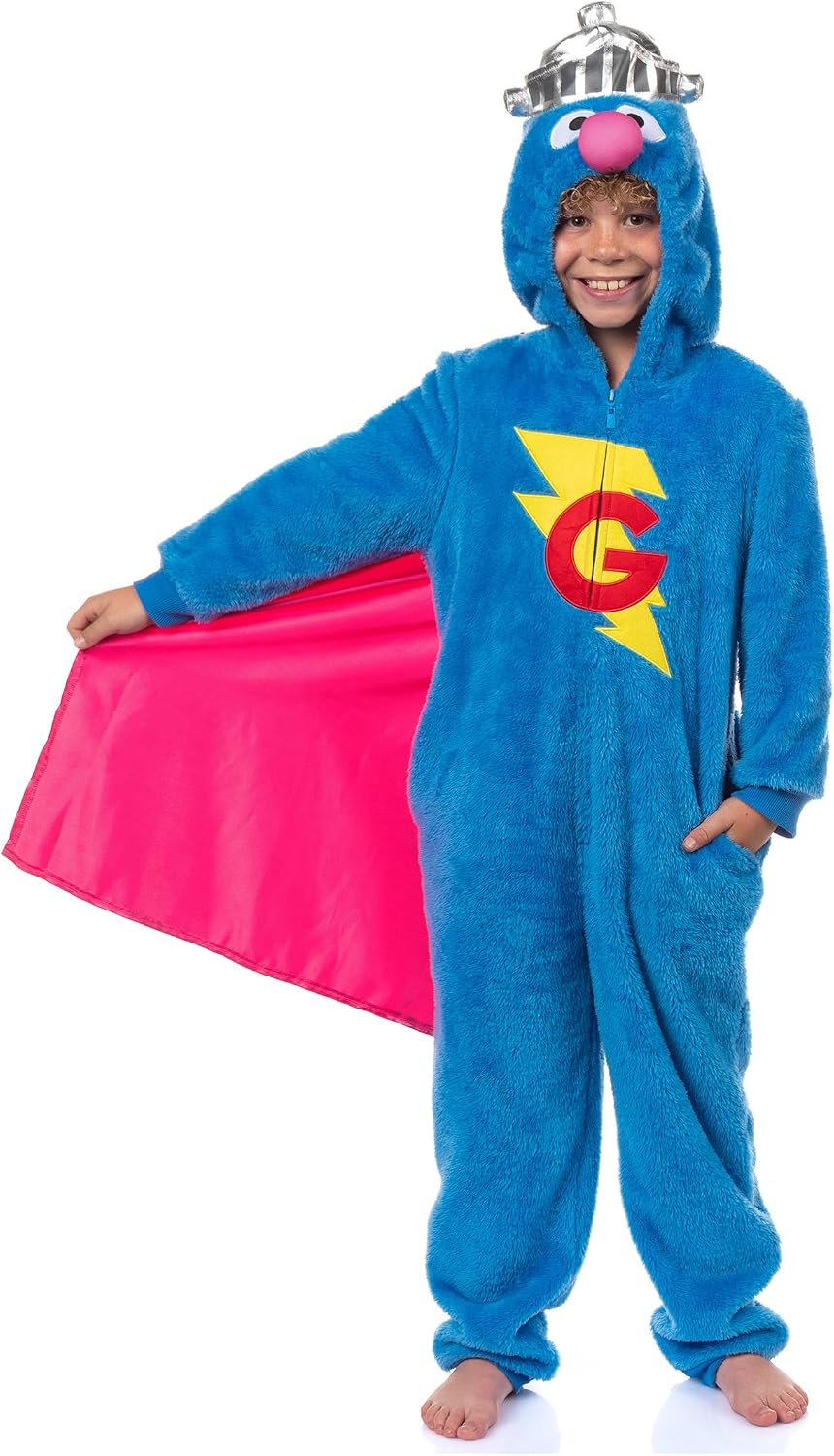 INTIMO Sesame Street Union Suit Super Grover Kid's Full Zip Hooded Pajamas