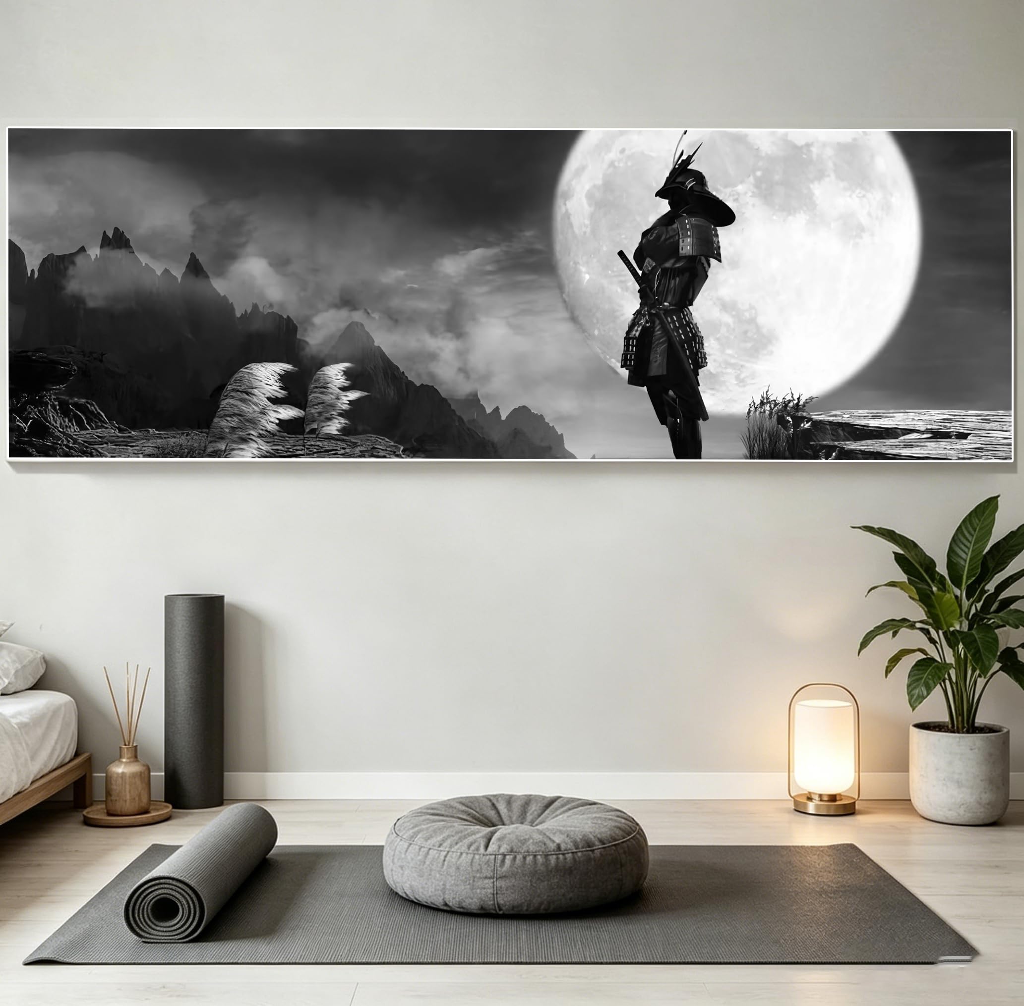 WZXGHE otos de Samurai Japoneses,Póster de Retrato Samurai Blanco y Negro, Sala de Estar Moderna Dormitorio Pintura Decorativa Sin Marco (A, 50x150cm)