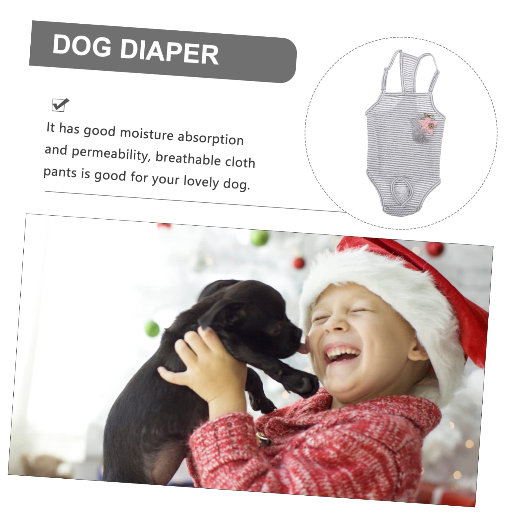 BCOATH Pet Sanitary Diaper for Female Dogs Breathable Pants with Suspenders Moisture Absorbent Cloth for Period Protection Comfortable Fit for Girl Dogs Grey