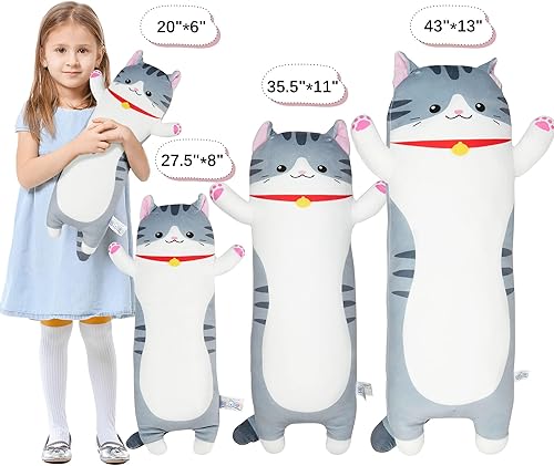 Miniatura 2 de BenBen Almohada larga de felpa con diseño de gato de 43 pulgadas, bonita almohada corporal para adultos, niños, almohada suave para abrazar, regalo