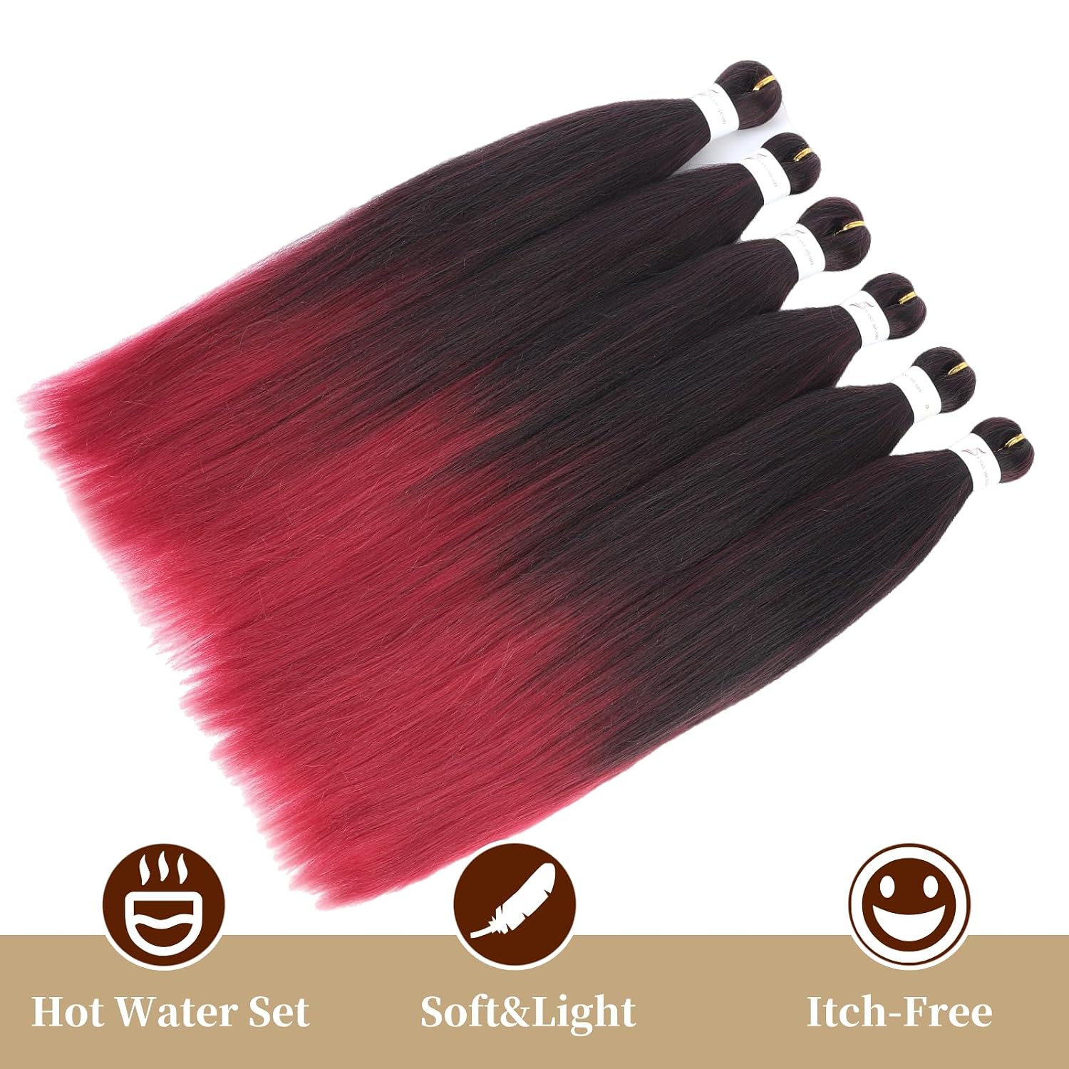 Braiding Hair Long Braid 30 Inch 6 Packs Braiding Hair Pre stretched,Professional Hair Extensions Ombre Black to Burgundy Hot Water Setting Synthetic Fiber Crochet Twist Braids(30Inch,1B/900#)