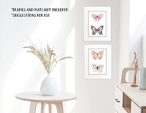 Miniatura 4 de Butterfly Wall Art - Butterflies Watercolor Prints - Pink Decor - Set of 2-8x10 - Unframed