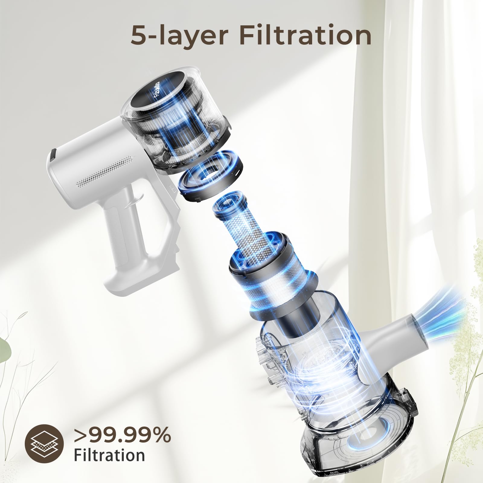 FABULETTA Cordless Vacuum Cleaner, 38Kpa Powerful Suction Up to 50 Min Runtime, 8 in 1 Lightweight Stick Vacuum Cleaner with Brushless Motor, Great for Pet Hair & Hard Floorï¼ˆWhite-Blackï¼‰