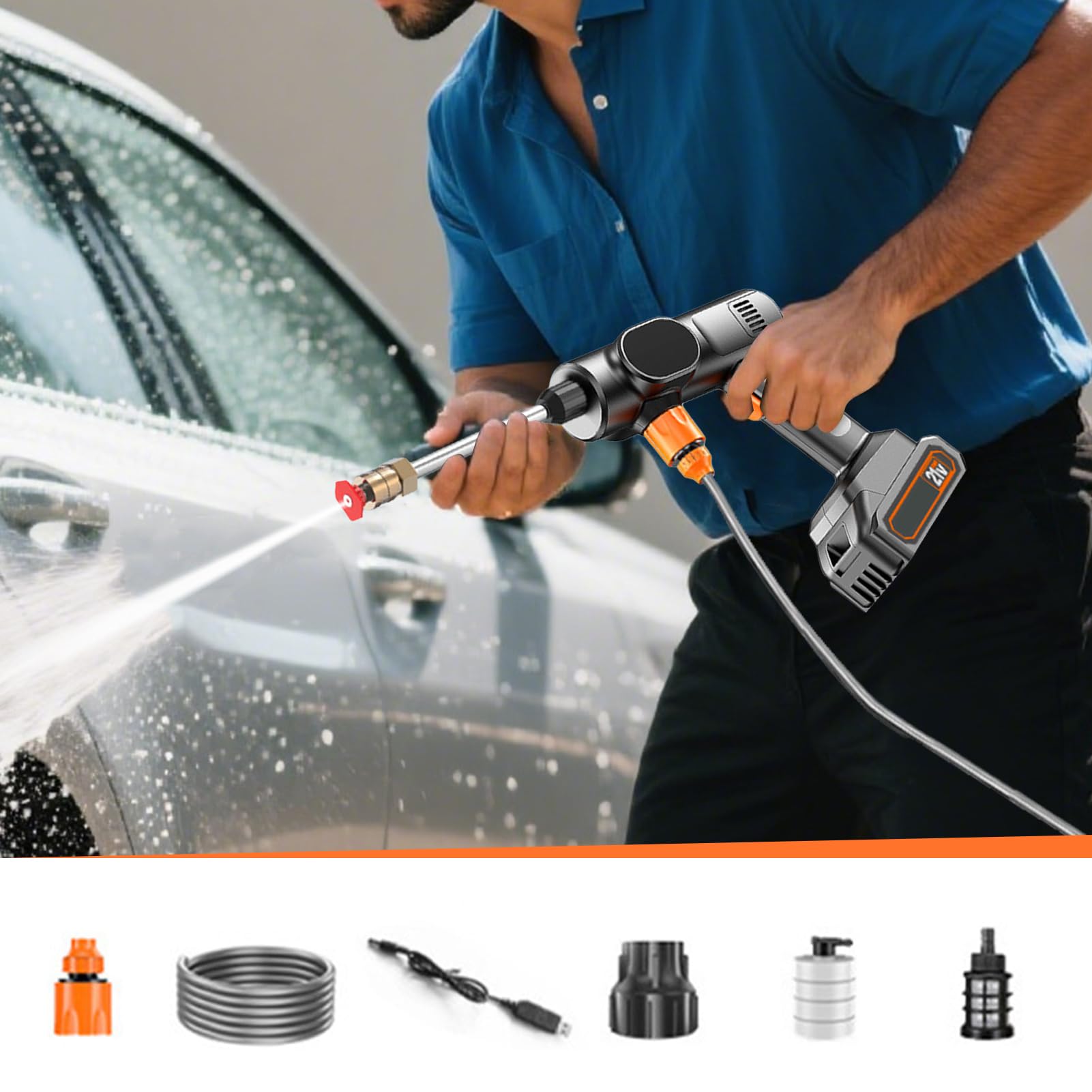 Hidrolimpiadora Sin Cable Limpiador De Polvo Inalámbrico 21V | Limpieza de Jardín Para Coche Entrada Casa Terraza Patio Industrial Comercial y Exterior