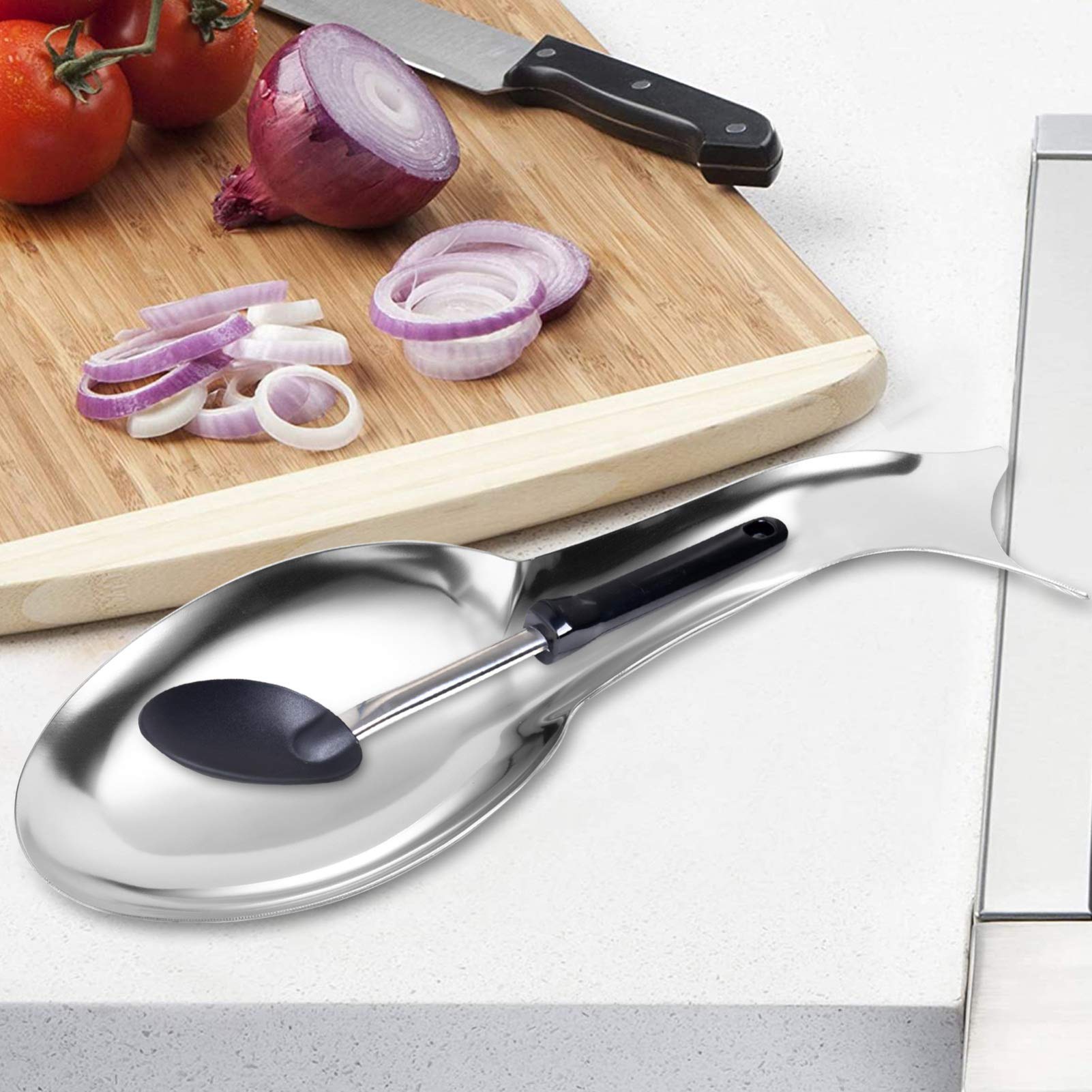 Porta Mestolo In Acciaio Inox | Poggia Cucchiai Da Cucina | Design Moderno | Facile Da Pulire - Foto 3