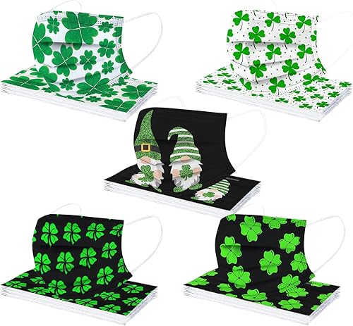 Miniatura 3 de Paquete de 50 mascarillas desechables de San Patricio para mujer diseño desechable de 3 capas color verde