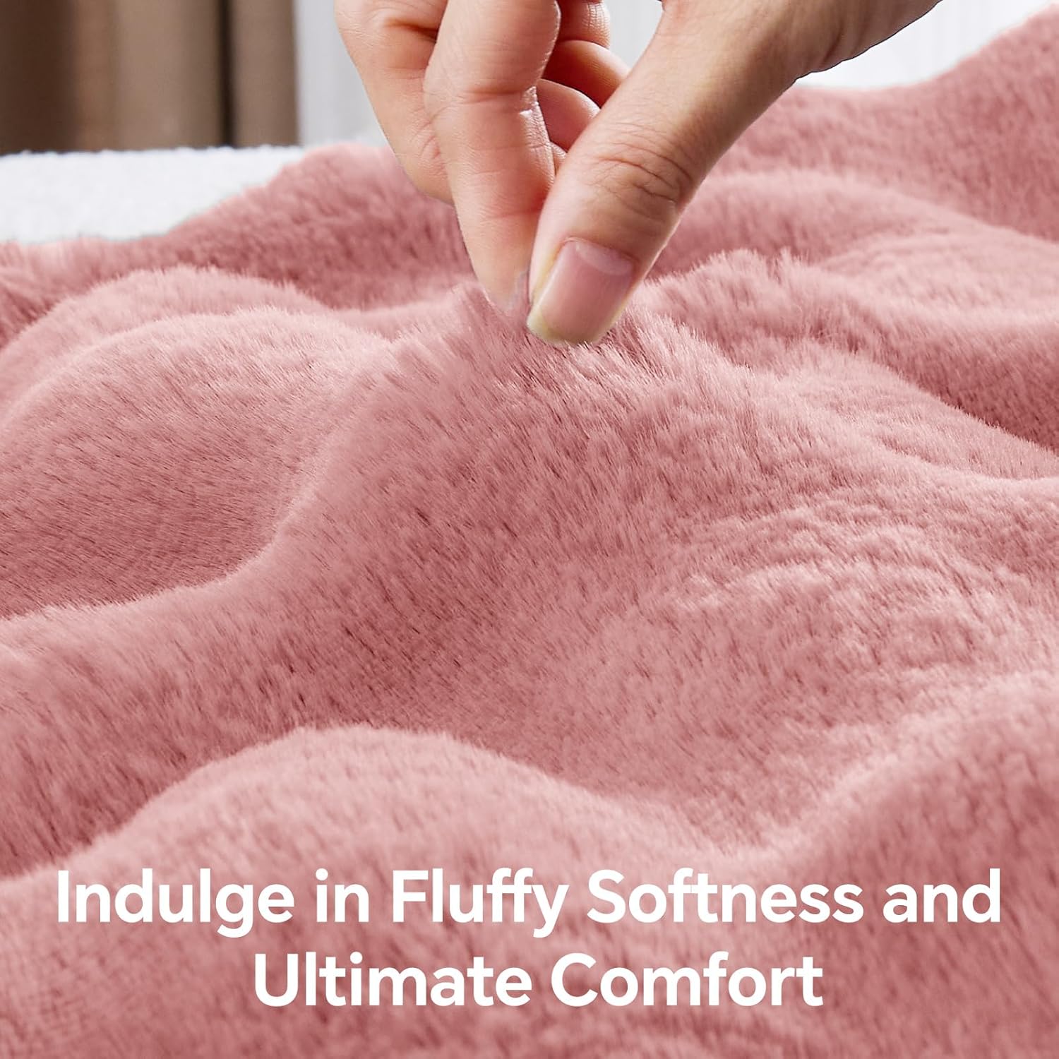 BEDELITE Faux Fur Pink Throw Blanket, Soft Cozy Plush Bubble Blanket for Couch Sofa Bedroom Living Room Decor - 870GSM Thick Warm Fuzzy Fluffy Faux Rabbit Fur Blanket for Women Gift, 50x60 Inches