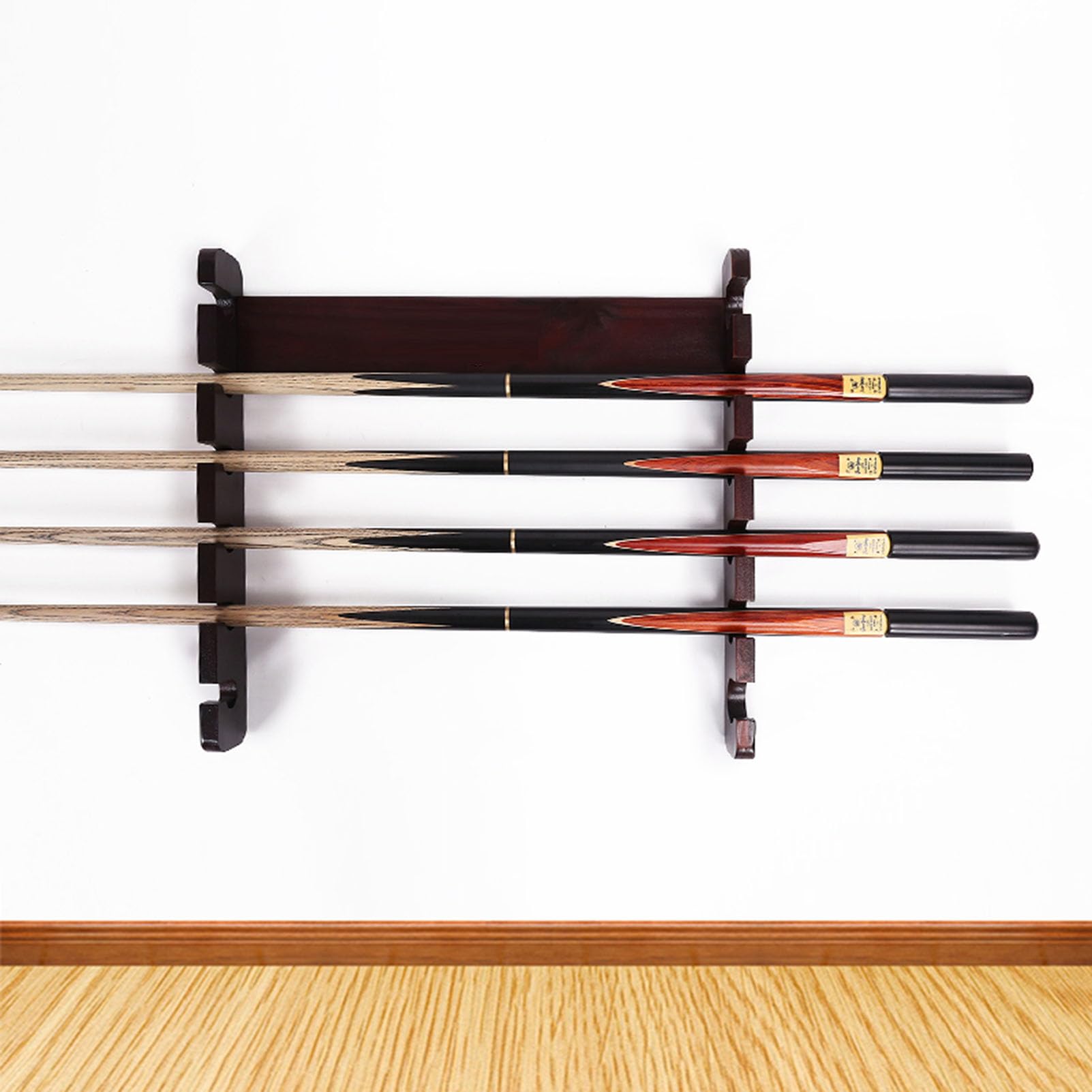 6 Sticks Pool Wall Mounted Rack,Billiard Cue Holder Horizontal Pool Organizer Wooden Cue Sticks Rack,Pool Table Accessories for Billiard Room or Club, for Long Canes and Walking Sticks