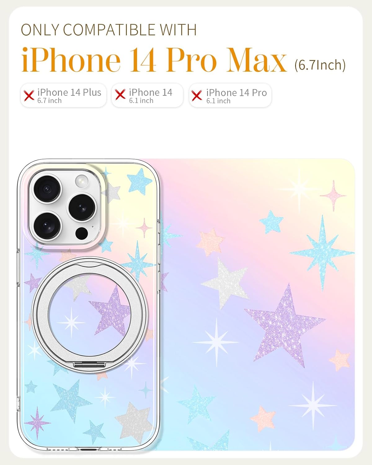 Loheckle for iPhone 14 Pro Max Case with Stand- Compatible with MagSafe Women Girls Cute Girly Aesthetic Unique Design Soft TPU Magnetic Ring Phone Cover for Apple 14 Promax, Stars - Image 2