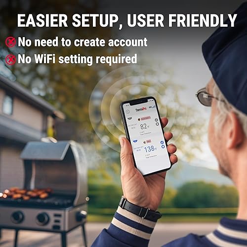Miniatura 6 de ThermoPro Termómetro Bluetooth para carne de 450 pies con 2 sondas, termómetro digital inalámbrico para horno de barbacoa, termómetro ahumador para