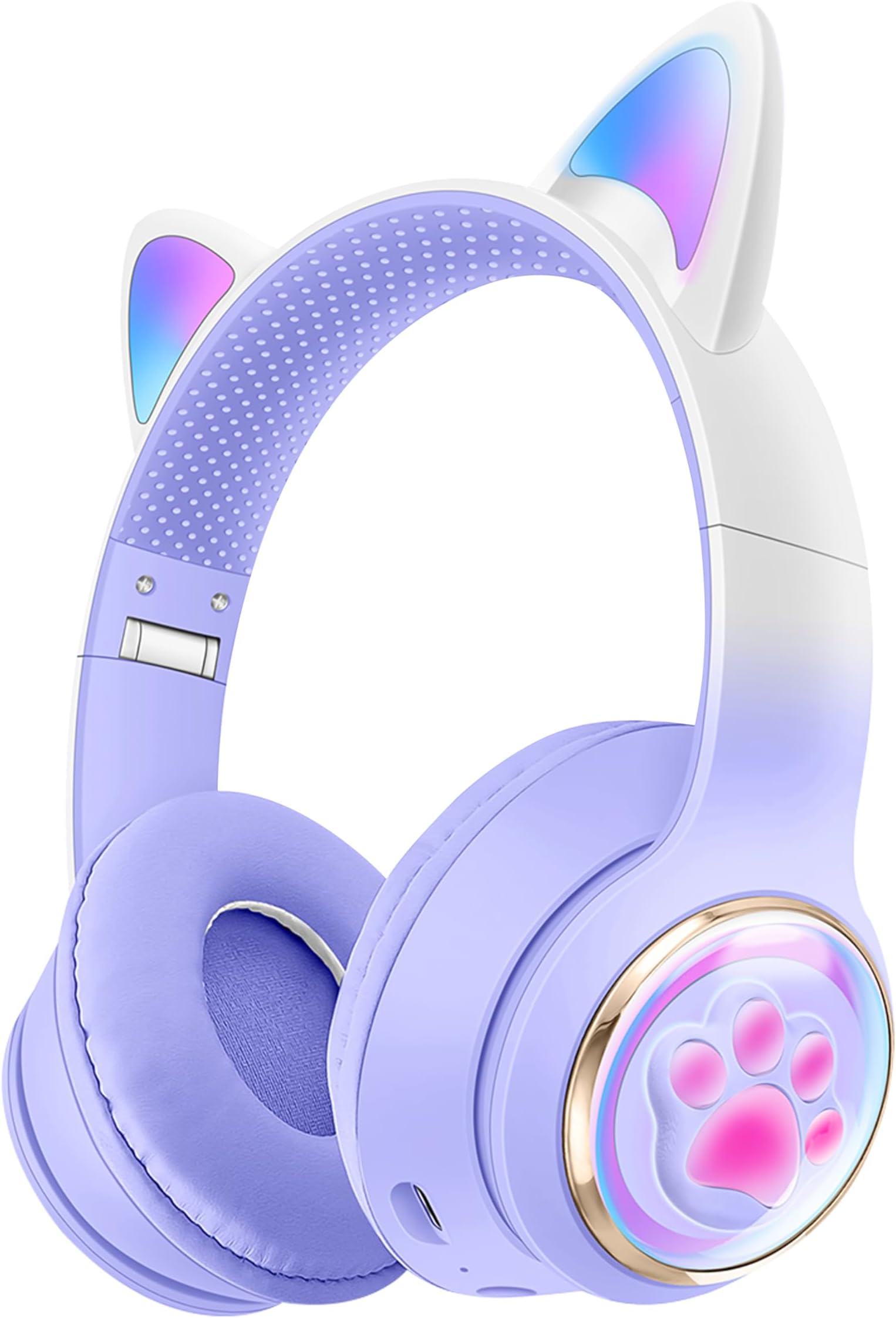 QearFun Cat Kids Bluetooth Headphones with Microphone & 3.5mm Jack, Wireless Headphones with Adjustable Headband for iPad/Tablet/PC - Purple