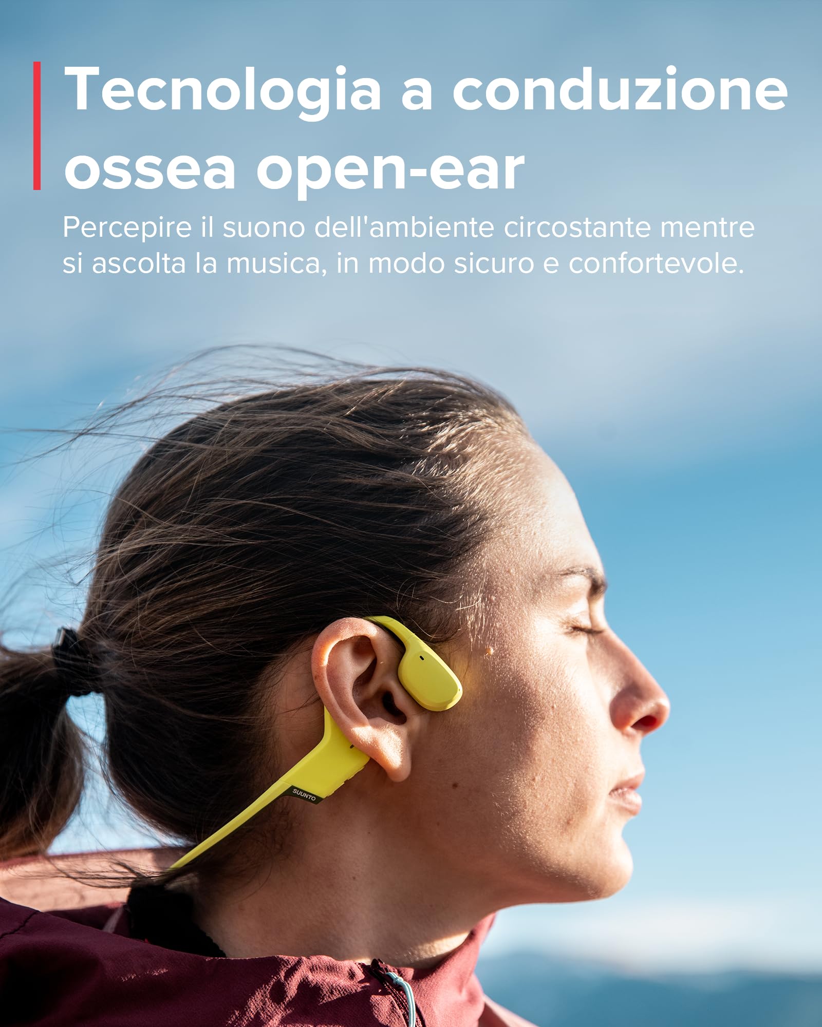 SUUNTO Sonic Cuffie Conduzione Ossea Senza Fili, Auricolari Sport Wireless Over-ear Bluetooth 5.2, Impermeabilità IP55 Waterproof, Eccellente Qualità del Suono, Autonomia di 10 Ore, per Corsa Running
