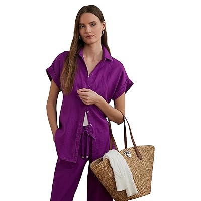 Lauren Ralph Lauren Petite Relaxed Fit Linen Short Sleeve Shirt Women