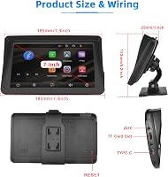 Podofo 7" Hordozható Autórádió IPS Érintőképernyővel - Apple CarPlay, Android Auto, Bluetooth, FM - Univerzális Fejegység Minden Járműtípush 8