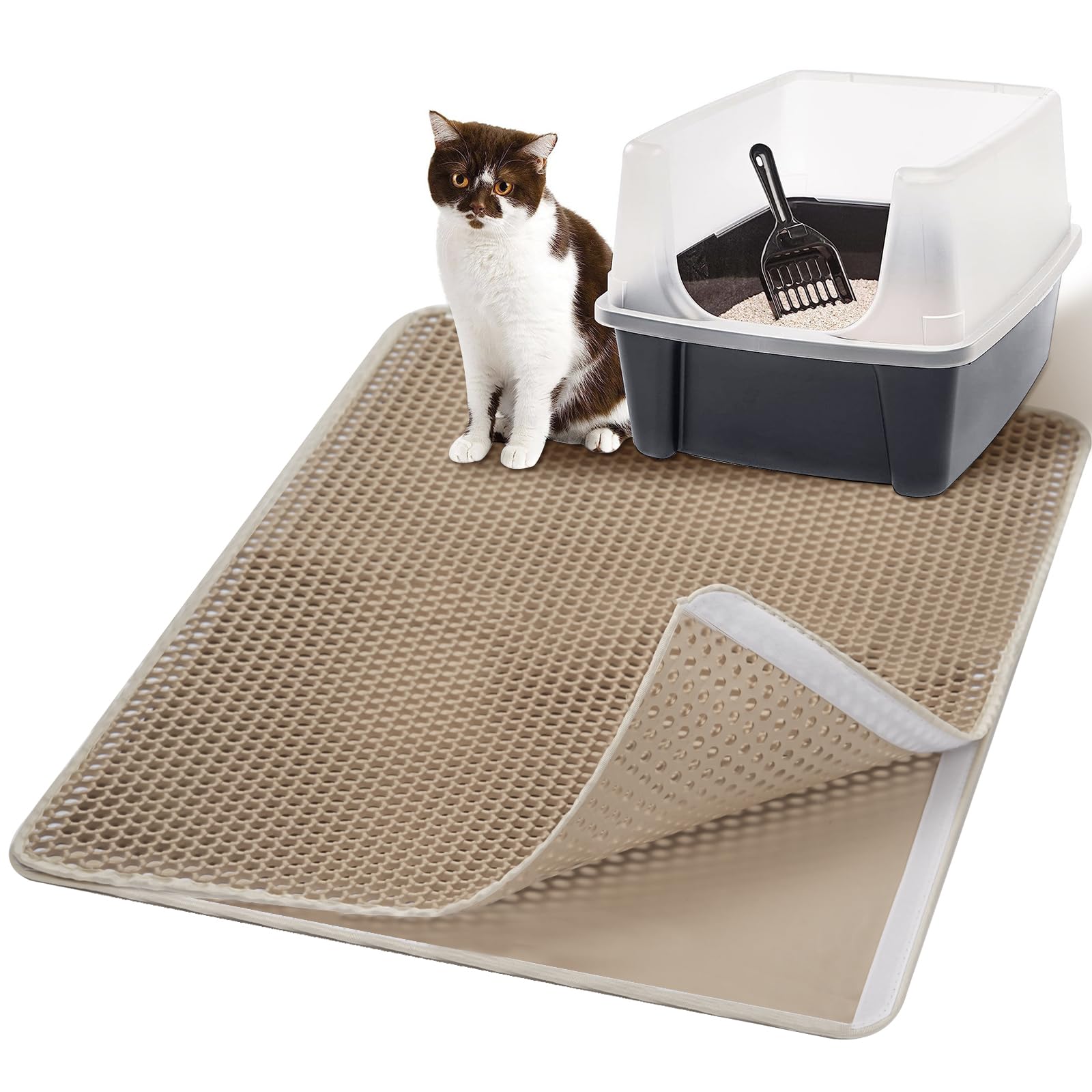 Casgee Cat Litter Tray Mat 60 x 45 cm, Double Layer Cat Litter Tray with Fastening, Waterproof Non-Slip Mat Cat Litter Tray