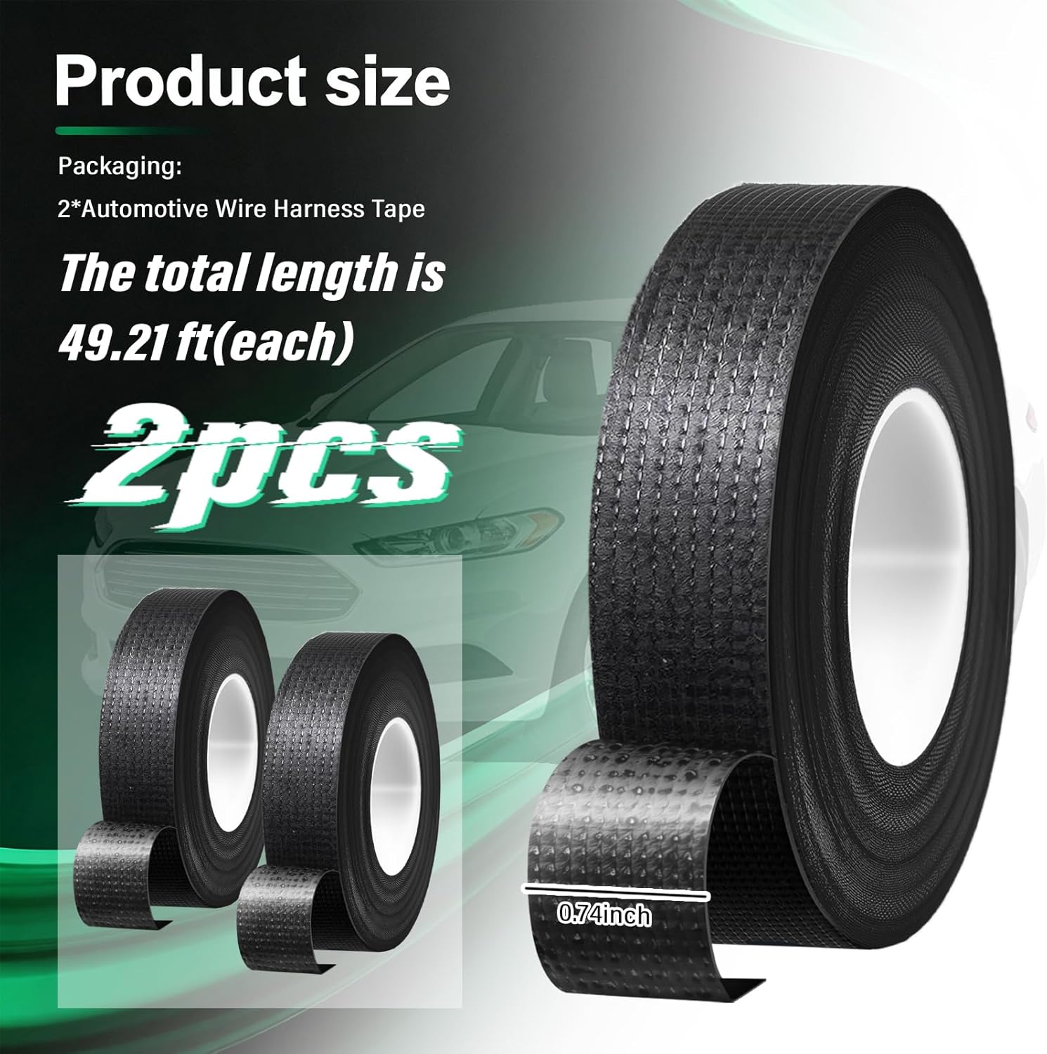 2PCS 49.21 Ft*0.74 Inch Wire Harness Tape,Cloth Electrical Tape for Harness Noise Reduction/Insulation Protection,Universal High Temp Electrical Tapes Automotive Tapes