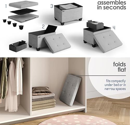 Miniatura 261 de Otomana plegable para dormitorio o sala de estar, con contenedores de almacenamiento, reposapiés para el extremo de la cama, soporta hasta 660 lb,