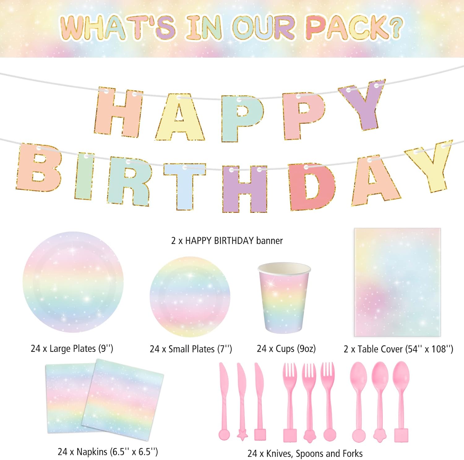 Teling 172 Pcs Rainbow Birthday Decorations, Pastel Rainbow Plates, Birthday Plates and Napkins Serves 24, Disposable Paper Tablecloth Cups Fork Happy Banner for Baby Shower Easter Party Decoration