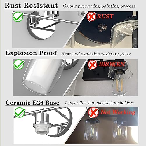 Miniatura 8 de Aipsun Lámpara de baño con 4 luces, luces cromadas arriba y abajo, modernas luces de bahthroom con vidrio transparente y vidrio esmerilado, luces