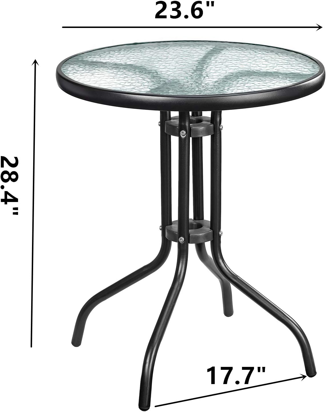 24" Outdoor Bistro Table Patio Dining Table Round Side Table Coffee Table Furniture with Metal Frame Water Ripple Glass Top : Patio, Lawn & Garden