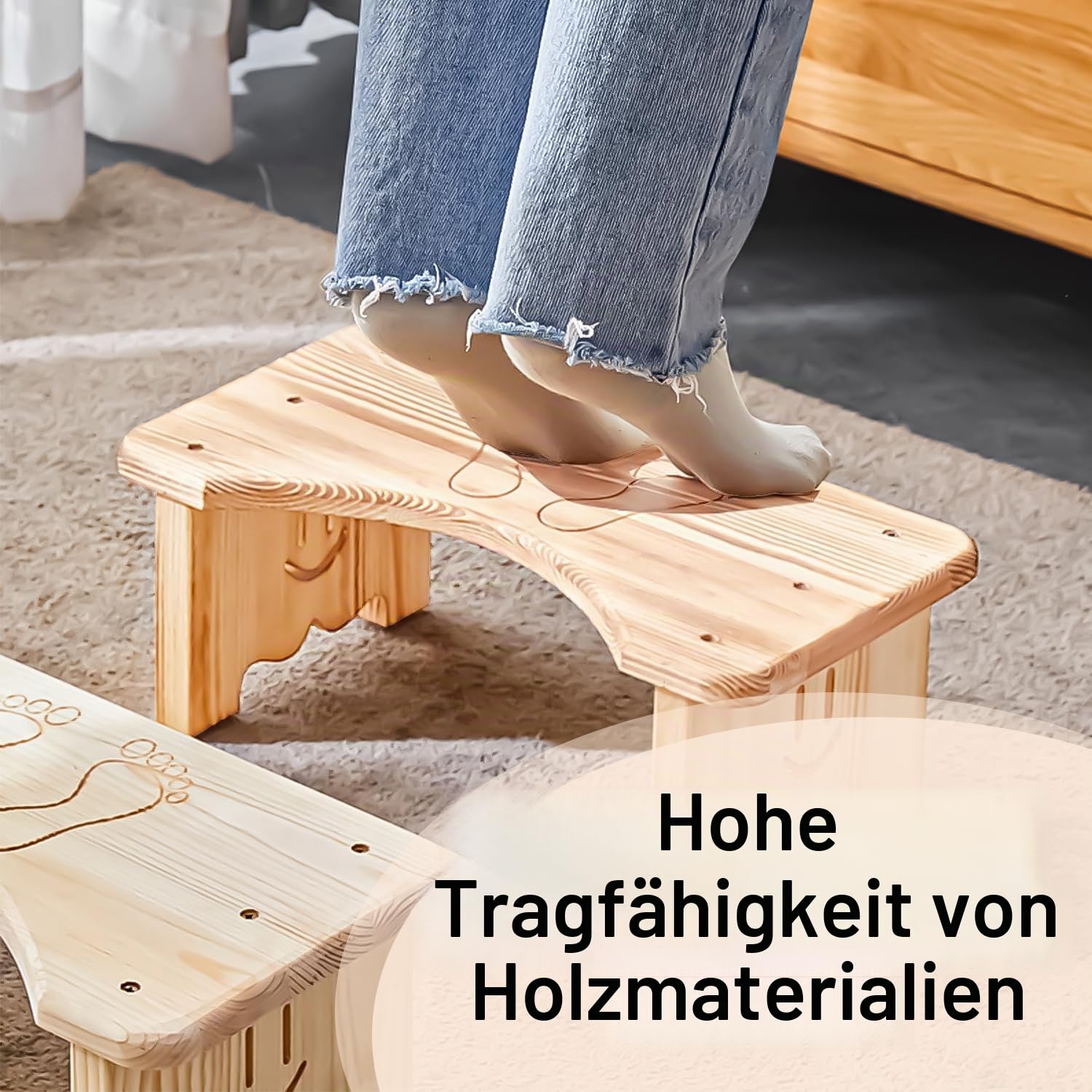 Toilettenhocker aus Holz für Erwachsene, Rutschfester Fußbank, Ergonomischer WC Hocker für Badezimmer, Klohocker für verbesserten Stuhlgan