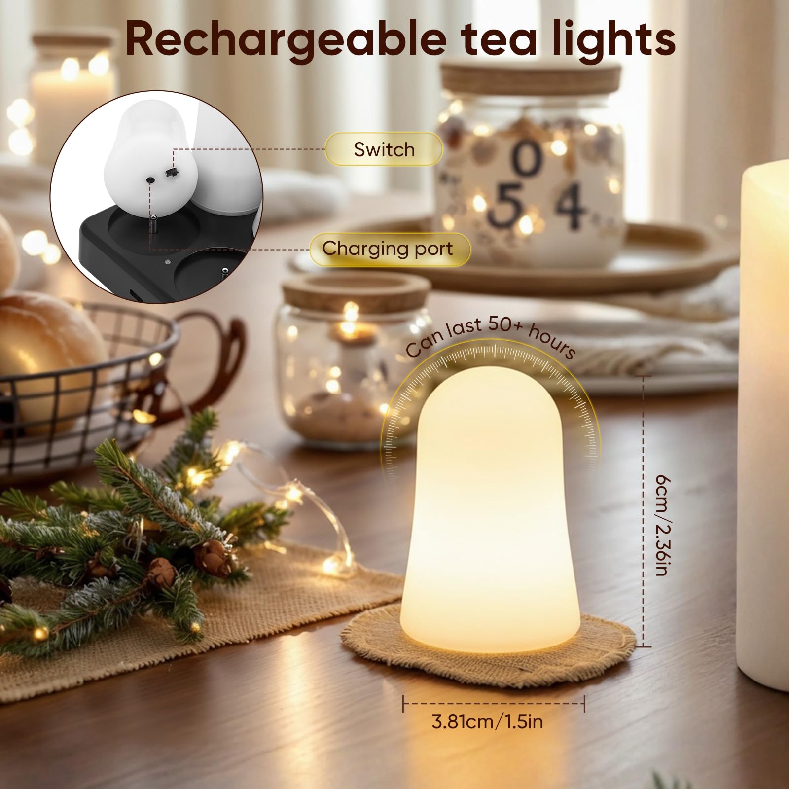 Candele a LED RGB, confezione da 12, multicolore con bianco caldo, base magnetica ricaricabile, telecomando, stazione di ricarica, 5 x 5 x 25 cm