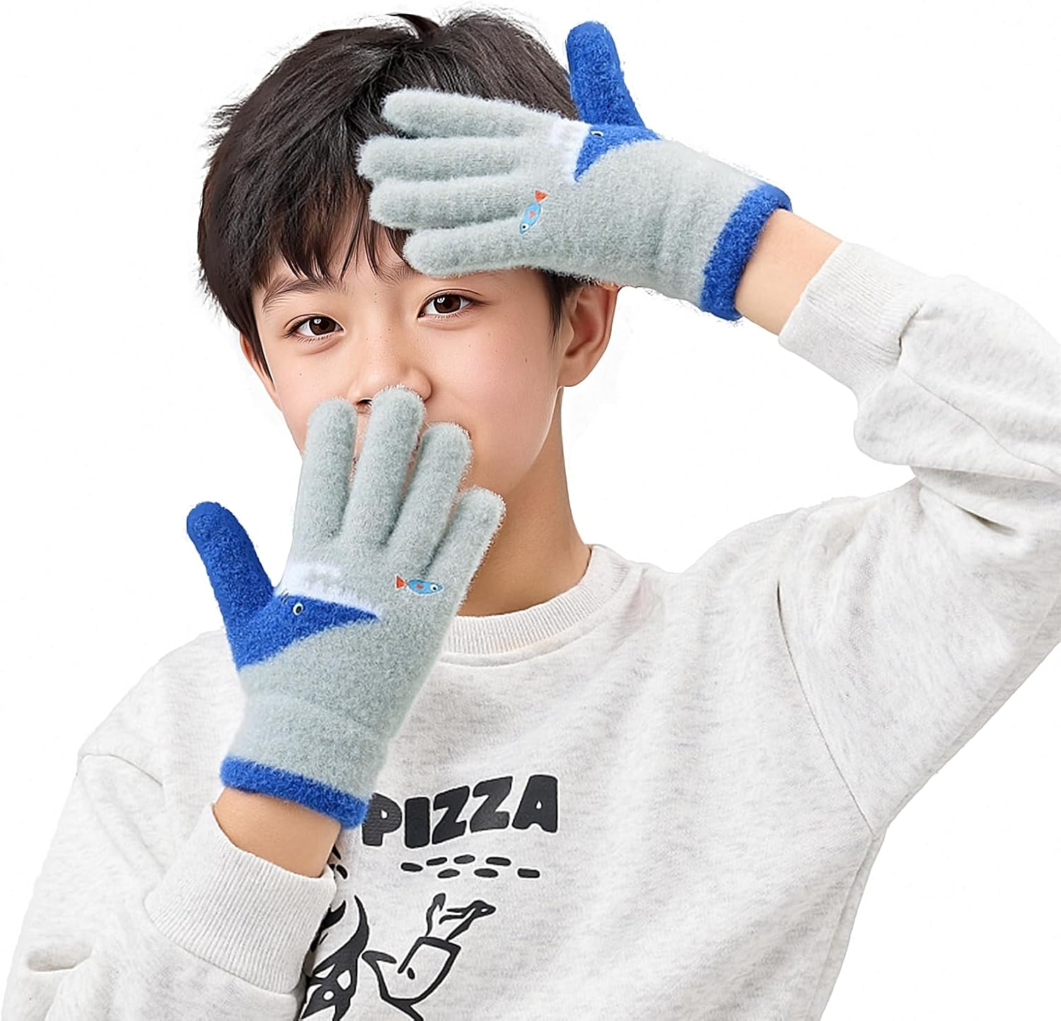 TINAYAUE Kids Winter Knitted Gloves 7-12 Years Boys Girls Cute Thick Soft Plush Lined Cold Weather Gloves for School Playing