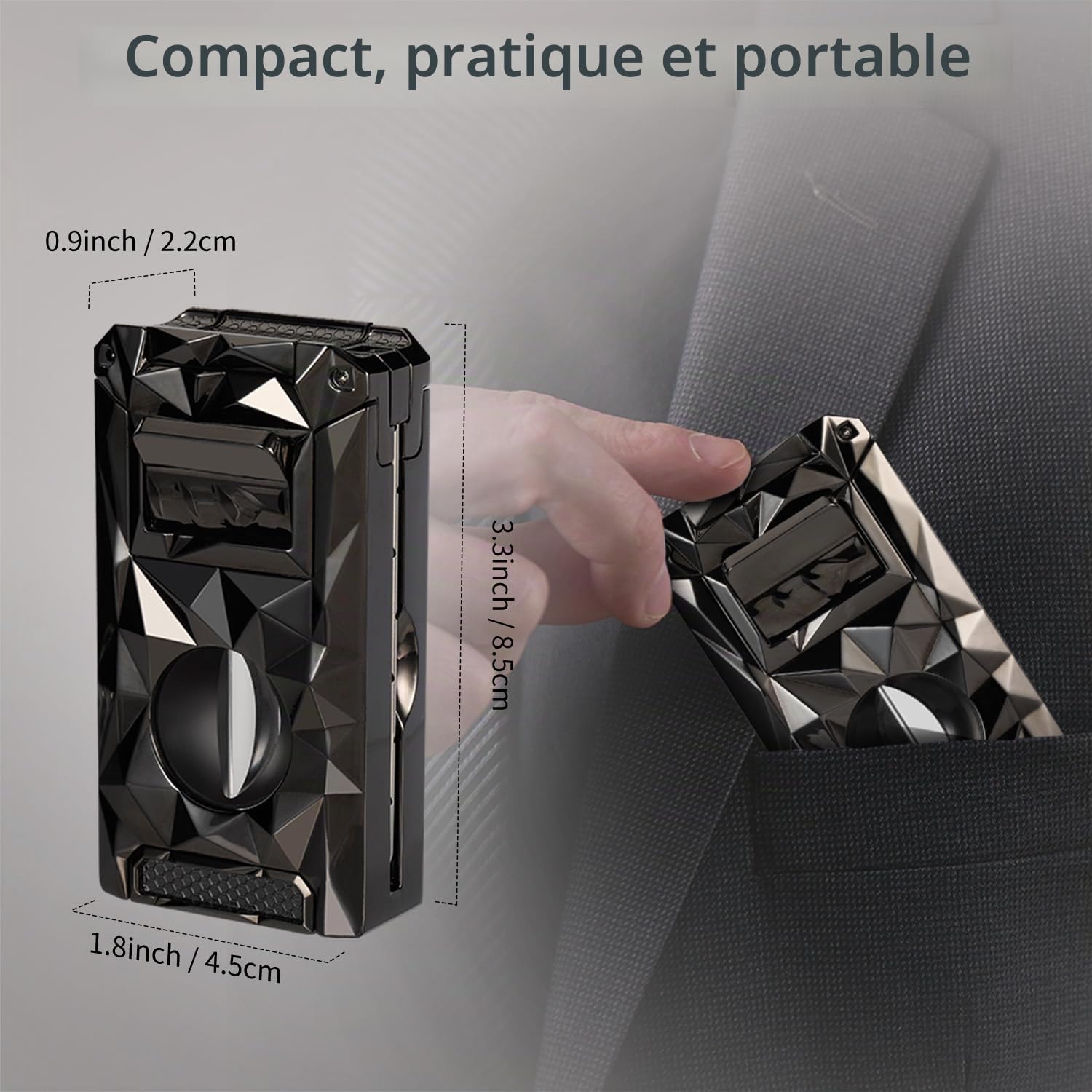 Briquet torche avec flamme jet anti-vent, coupe-V intégré et aiguille, briquet rechargeable en métal au gaz butane, briquets de poche multifonctionnels tout-en-un pour bougies, cadeaux pour hommes