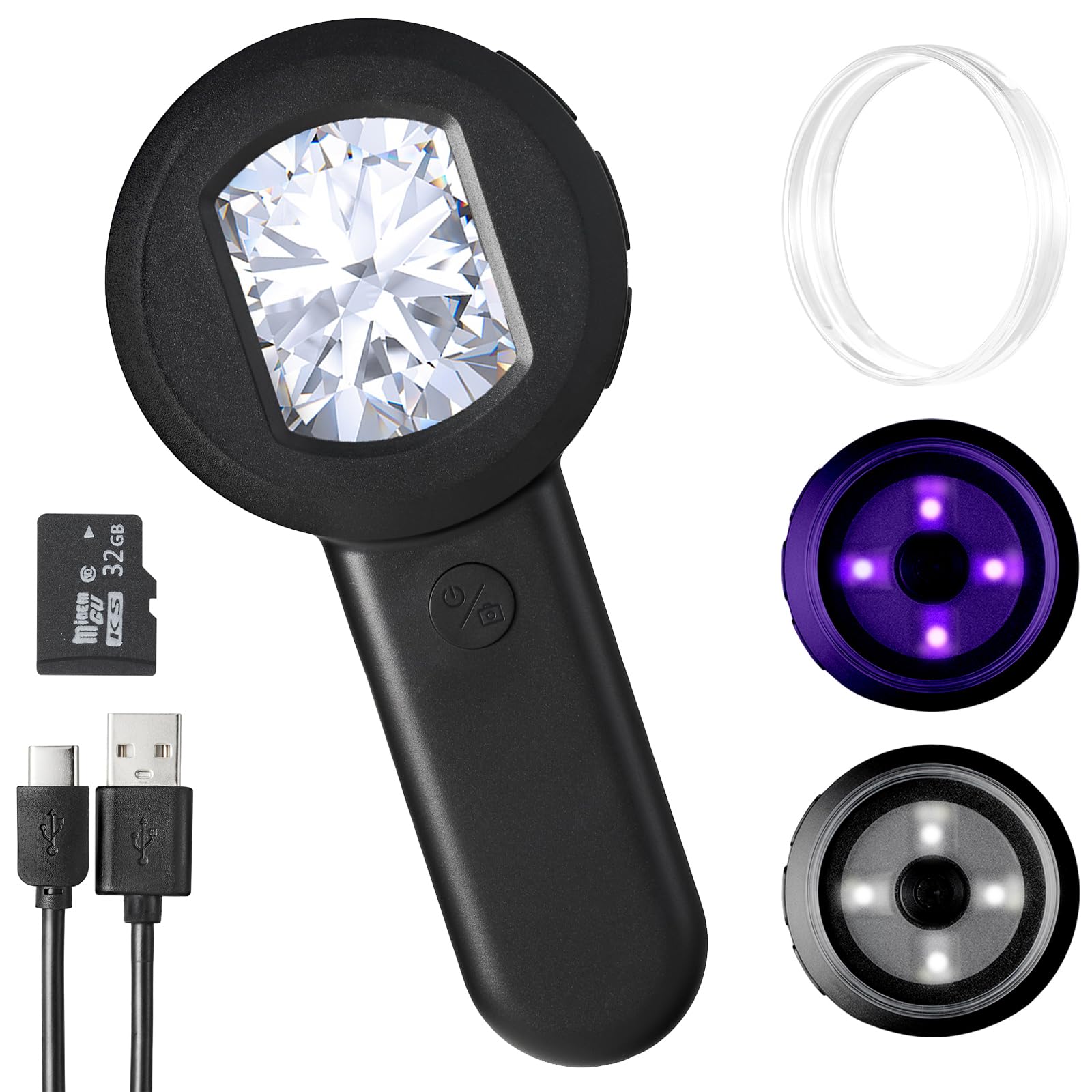 100X Digital Magnifying Glass- Coin Magnifying Glass with 2'' Screen, Portable Handheld Kids Microscope, Jewelers loupe with Light, for Trichome, USB