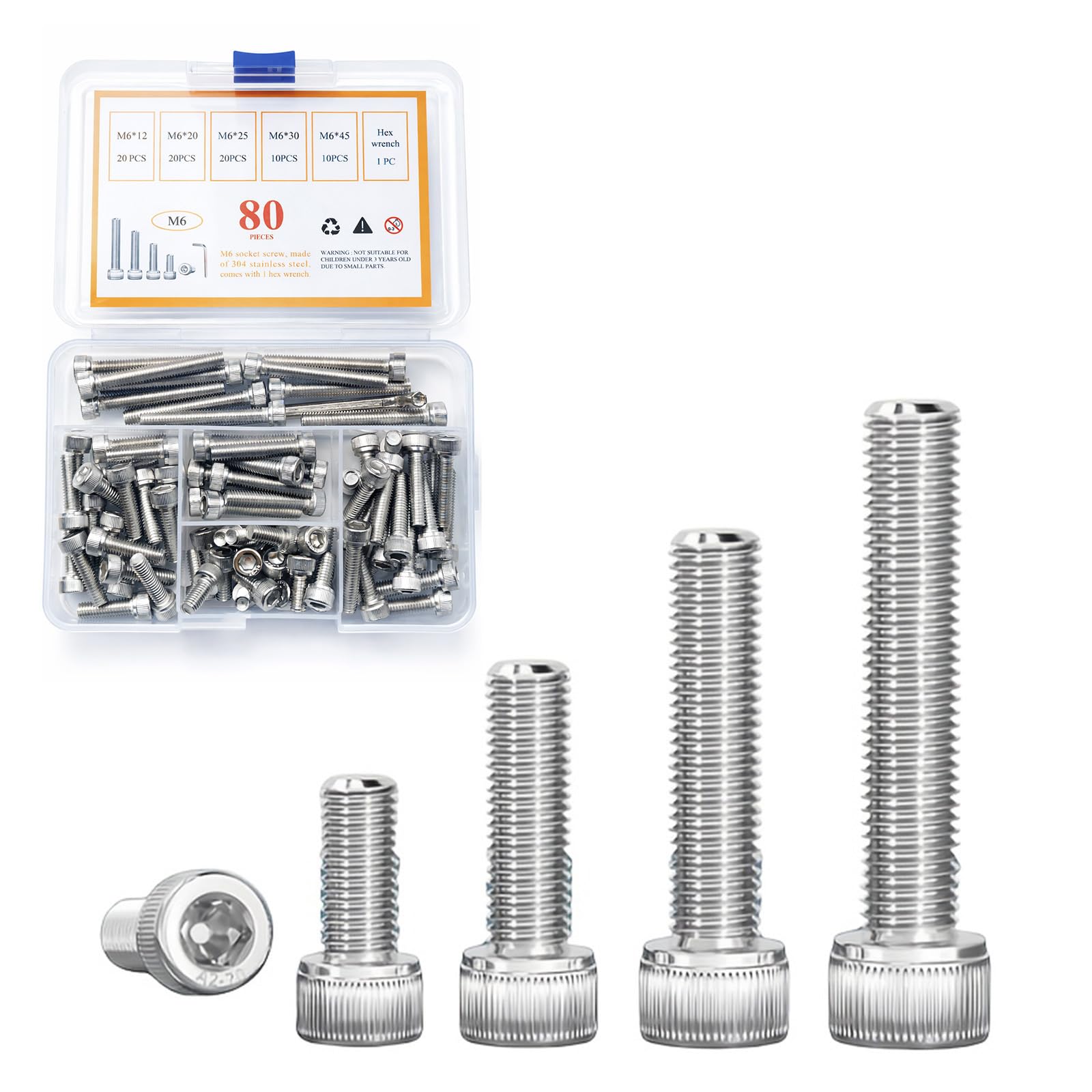 80PCS M6 Allen Bolts Stainless Steel 304 Hex Socket Head Cap Screws Assortment Kit for DIY Furniture Automotive โ image 1