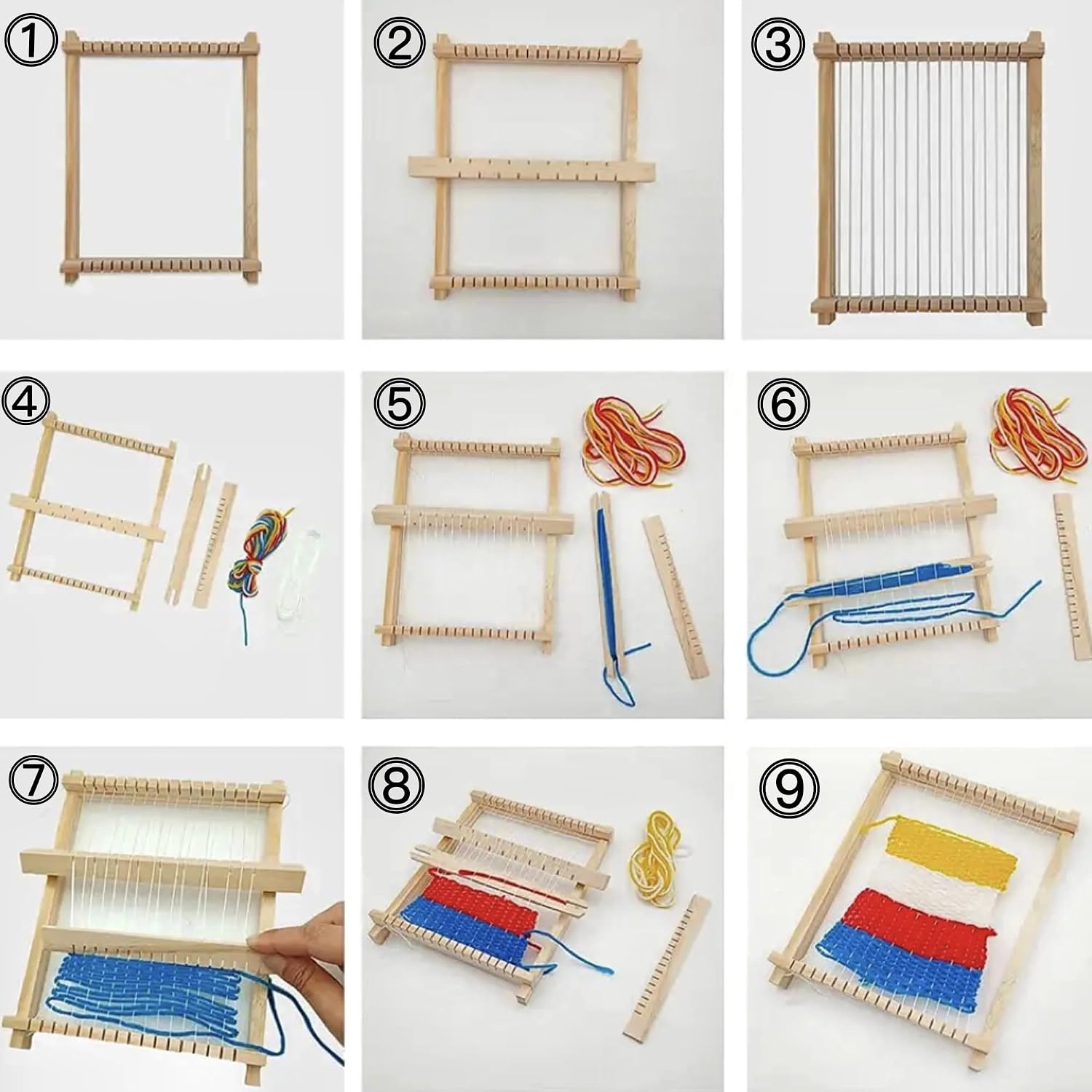 CHYLMAPHEN Weaving Looms Small Wooden Weaving Loom Kit DIY Traditional Toy Handmade Knitting Machine with Accessories for Kids