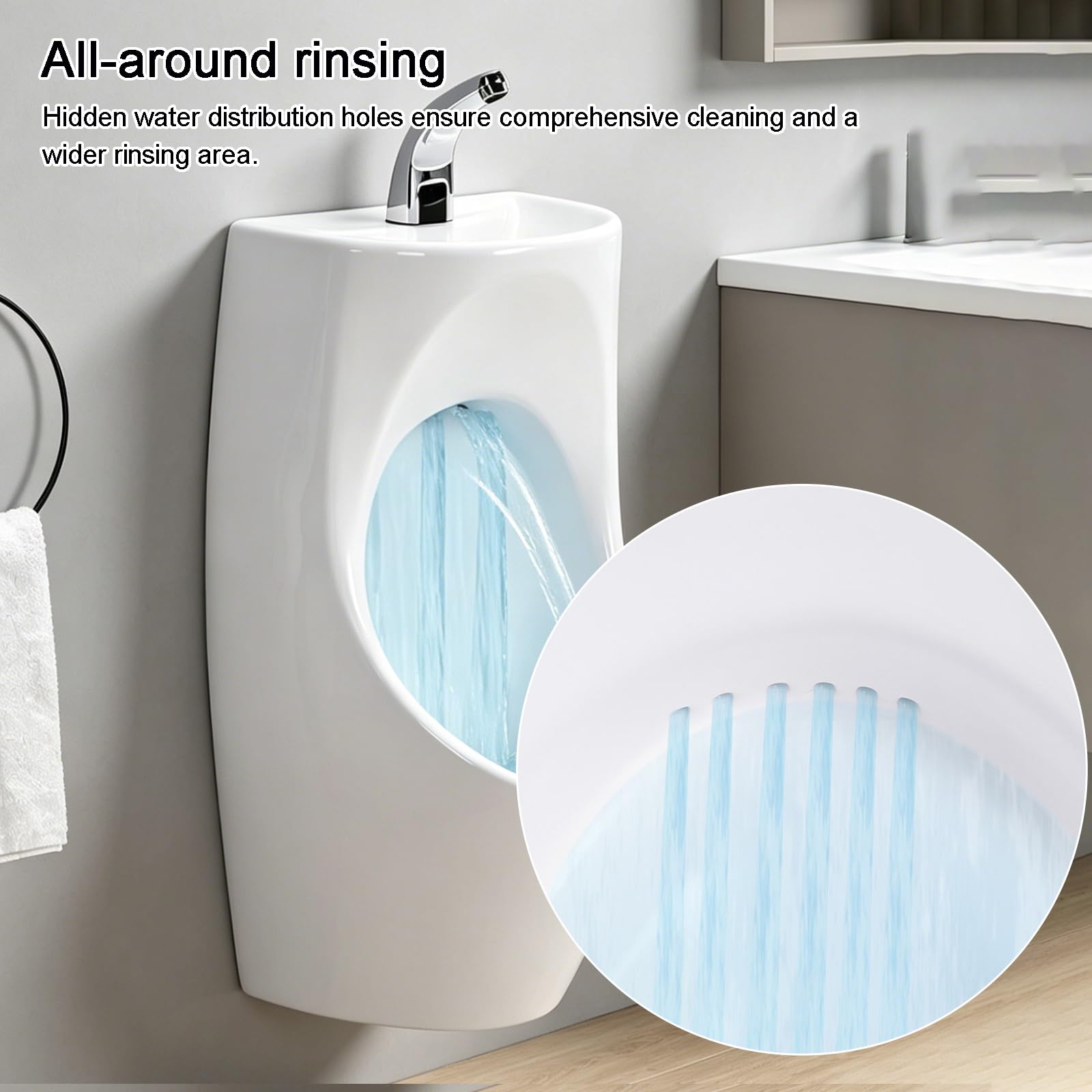 Urinario Cerámico de Pared con Lavabo Integrado, Ahorro de Agua, Descarga Completa, Fácil de Limpiar, 74×36×36 cm, Para Baño