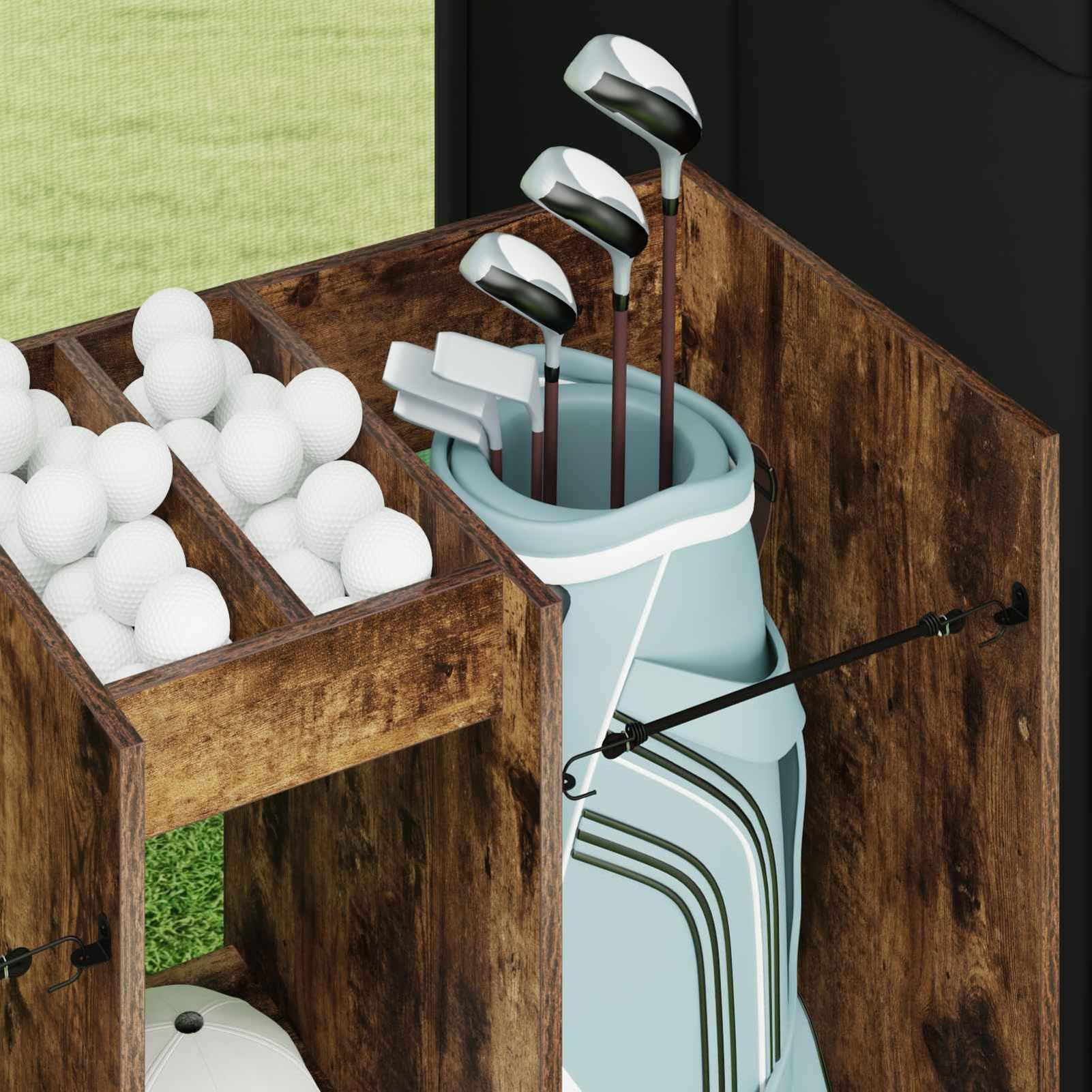 Gecheer Golf Schrank, Holz Schrank für Golfzubehör mit Regalen 102 x 45 x 85,5 cm in Geräucherte Eiche für Garage oder Wohnraum