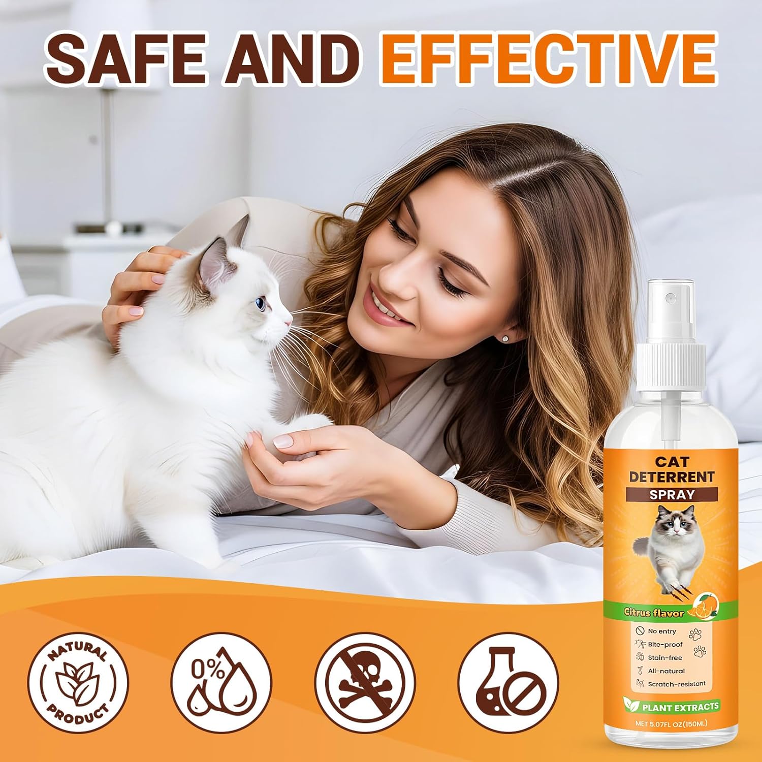 Cat Deterrent Spray with Added Citrus Essential Oil,150ml Efficient Anti-Scratch Cat Spray,Safe,Natural Indoor/Outdoor Training Spray for Furniture to Prevent Cat Scratching and Territory Marking - Image 6