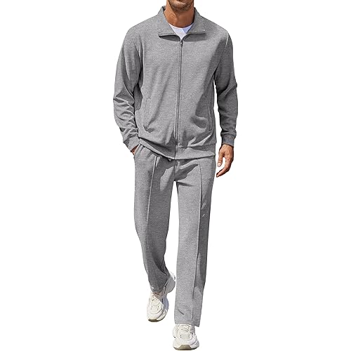 COOFANDY Men's Casual Sweatsuit 2 Piece Athletic Full Zip Tracksuit Jacquard Jogging Set Fashion Jackets And Pants Outfit