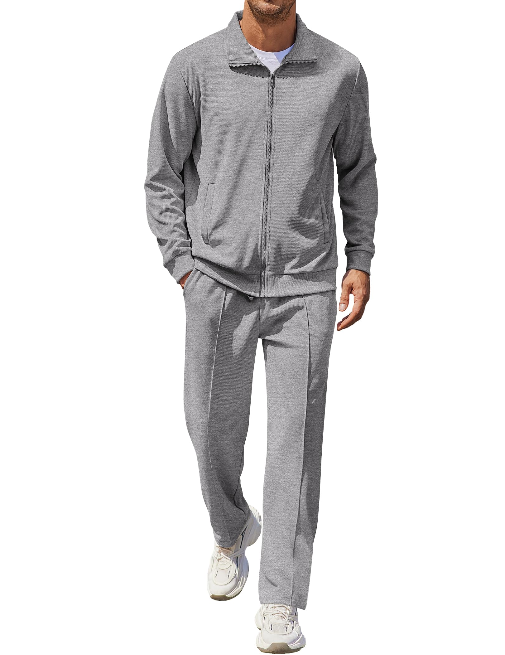 Men's Casual Sweatsuit 2 Piece Athletic Full Zip Tracksuit Jacquard Jogging Set Fashion Jackets And Pants Outfit
