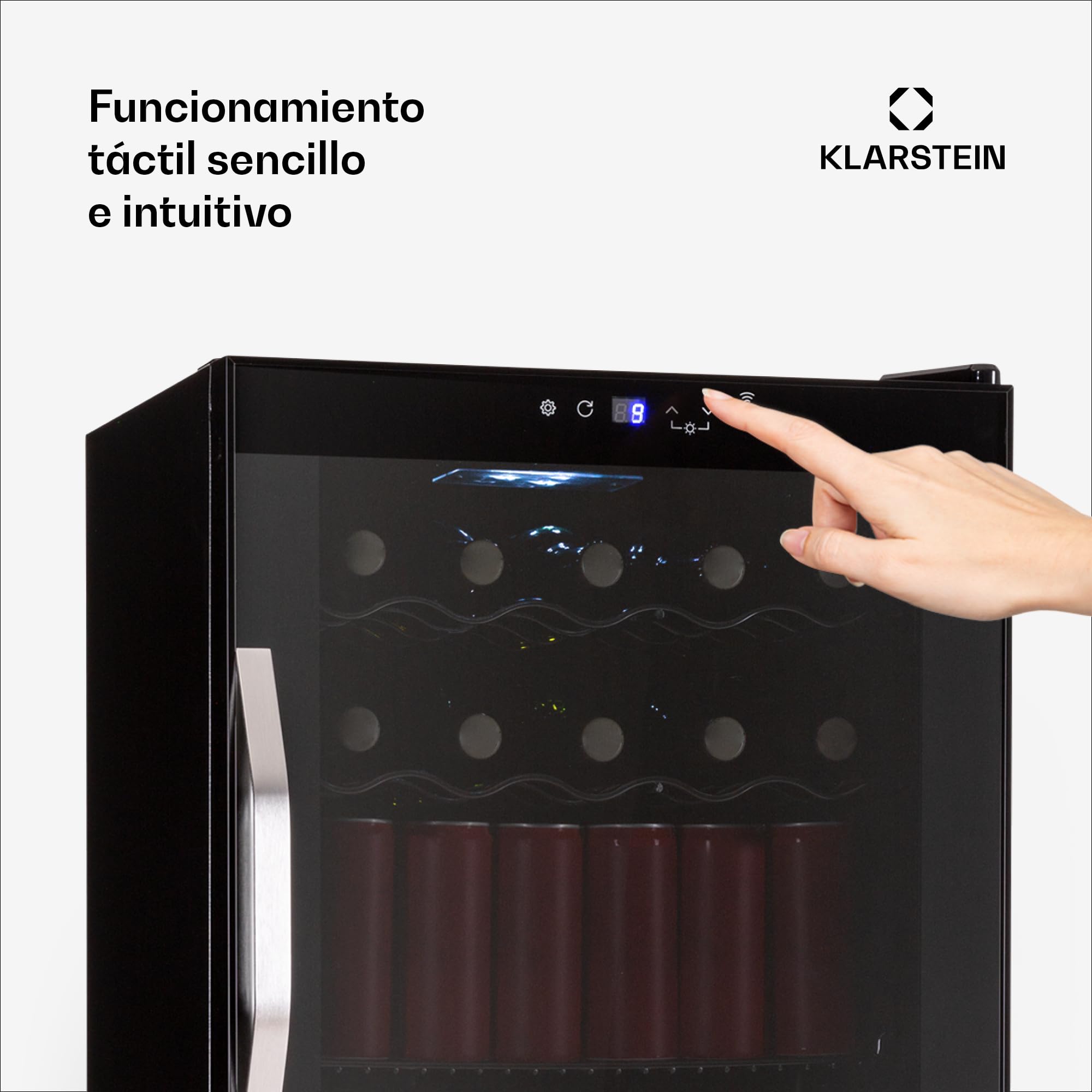 KLARSTEIN Coachella 60 Nevera para Bebidas - 60L Frigorífico para Bebidas con Wifi, Puerta de Cristal, Iluminación Led, 3-18°C, 3 Estantes Metálicos, 7 Colores, Negra