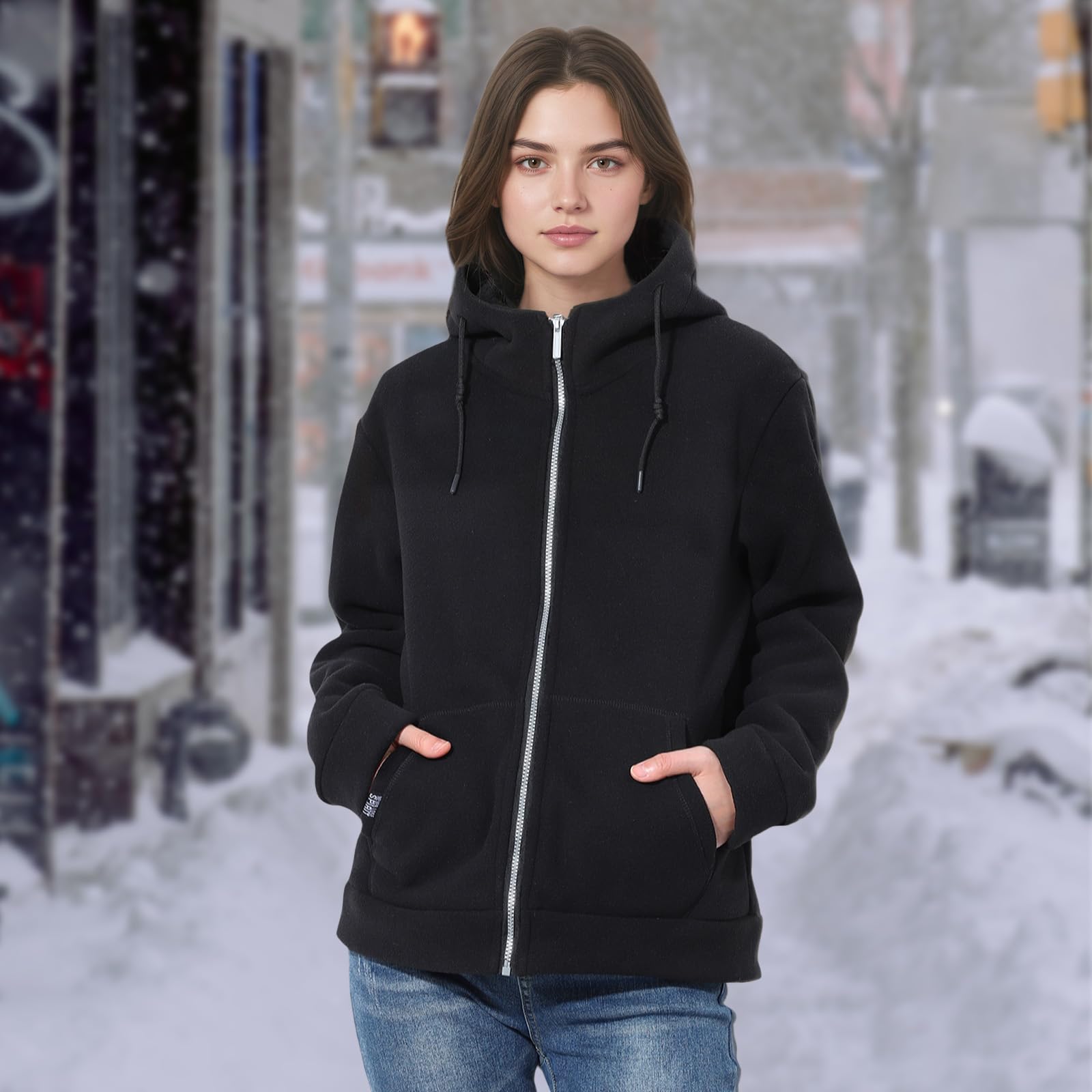 BWBIKE Sudaderas con Capucha y Cremallera Completa para Mujer Forradas en Vellón Acogedoras Manga Larga Sudaderas Gruesas Chaqueta Casual Suave y Cálida Ropa Exterior con Capucha