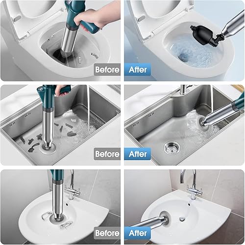 Miniatura 5 de TheElves Émbolo de inodoro resistente, herramienta eléctrica de alta presión para eliminar obstrucciones, potente émbolo de baño para limpieza de