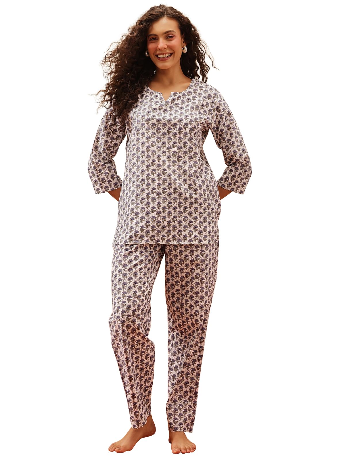 clovia Women's Cotton Pretty Florals Top & Relaxed Pyjama-picture-24